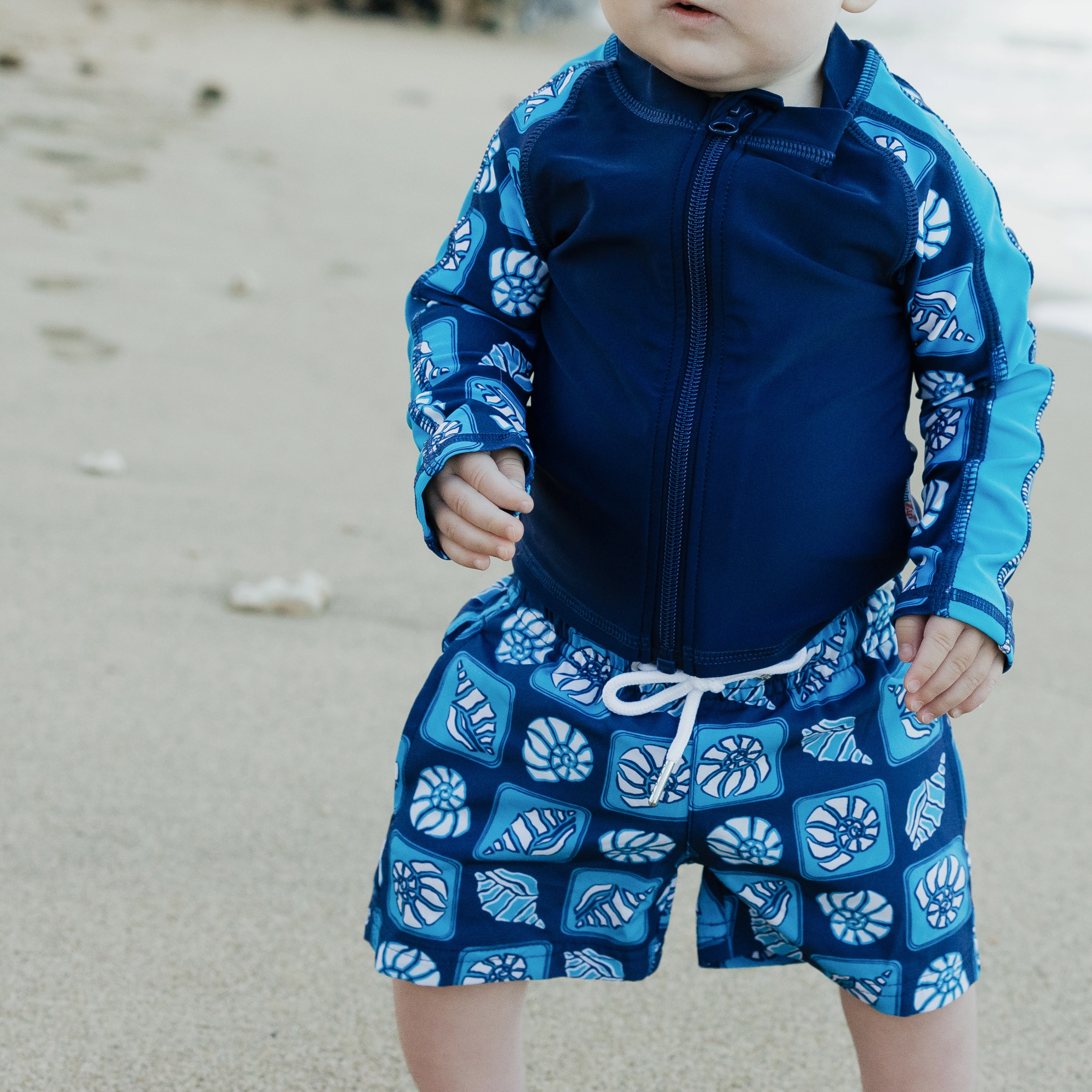 Boys Long Sleeve Zipper Rash Guard and Swim Trunk Set | "Coastal"