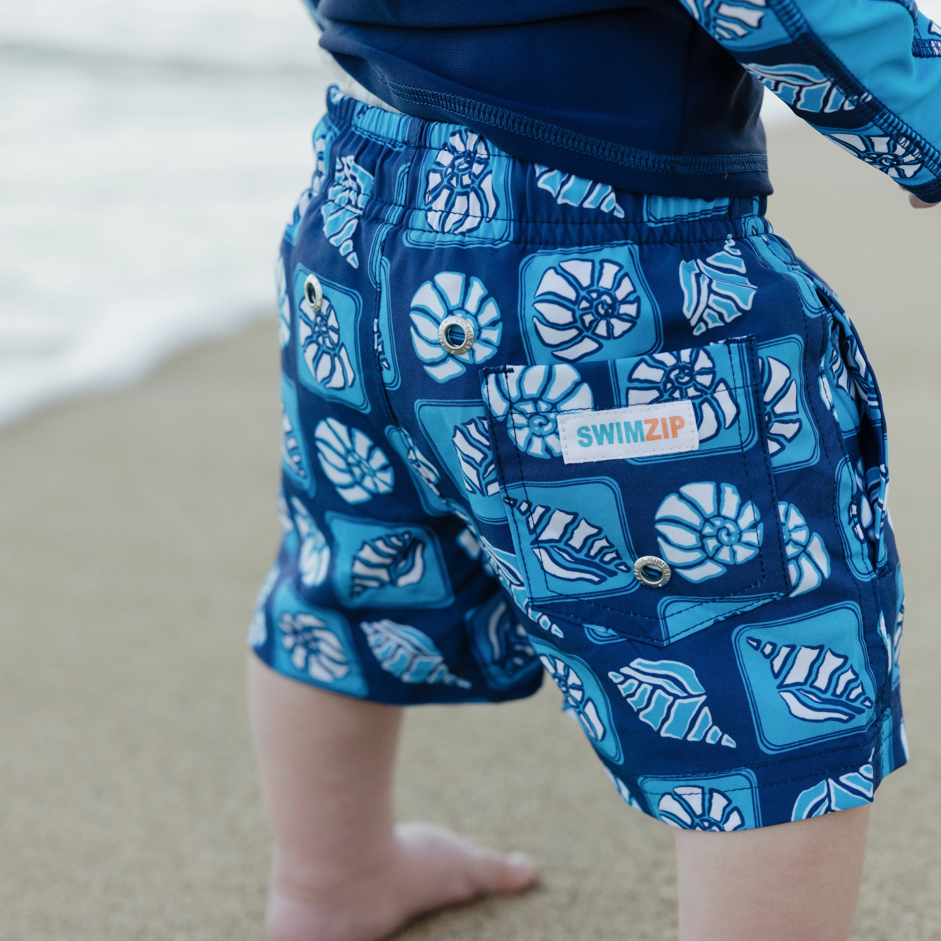 Boys Long Sleeve Zipper Rash Guard and Swim Trunk Set | "Coastal"