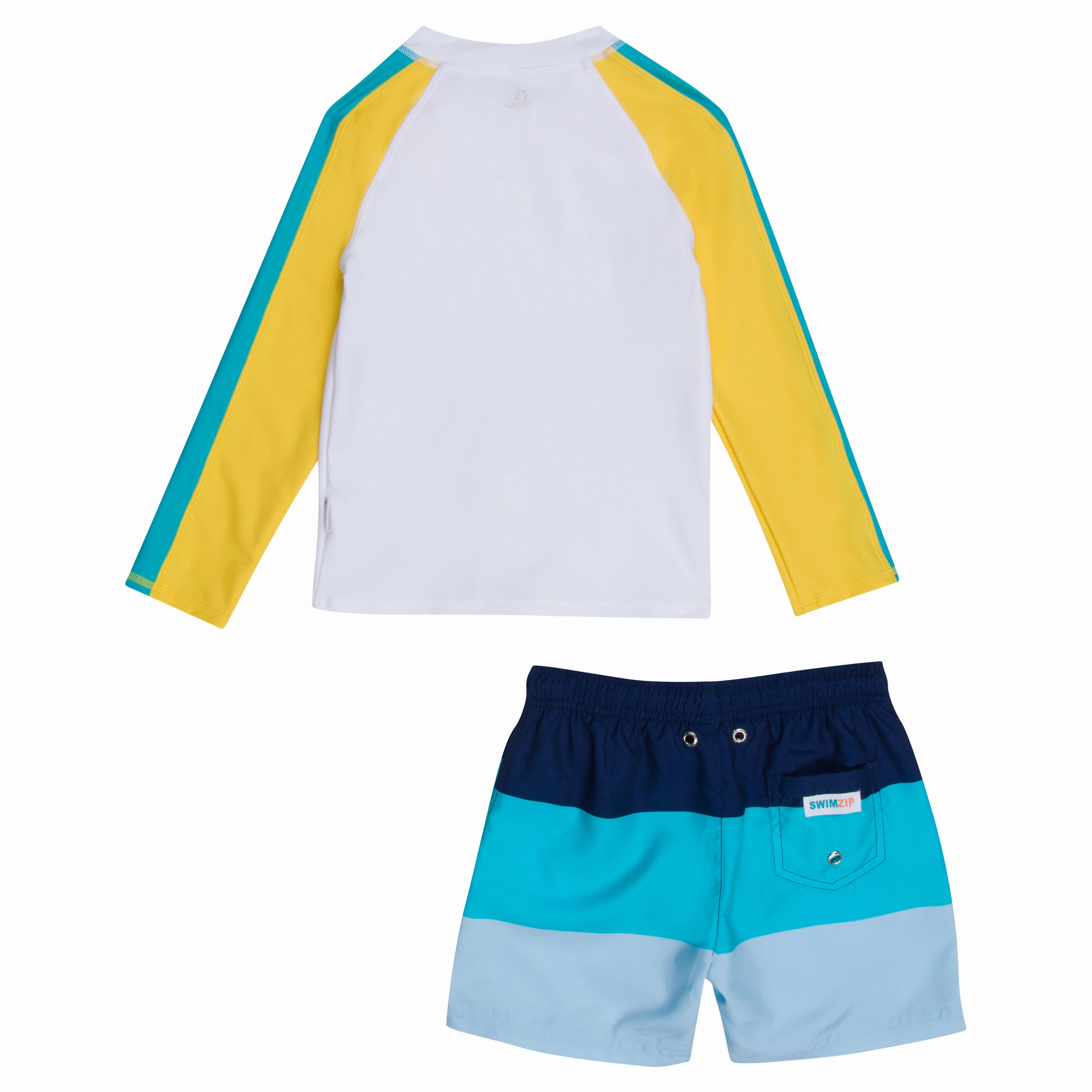 Boys Long Sleeve Zipper Rash Guard and Swim Trunk Set | "Color Pop"
