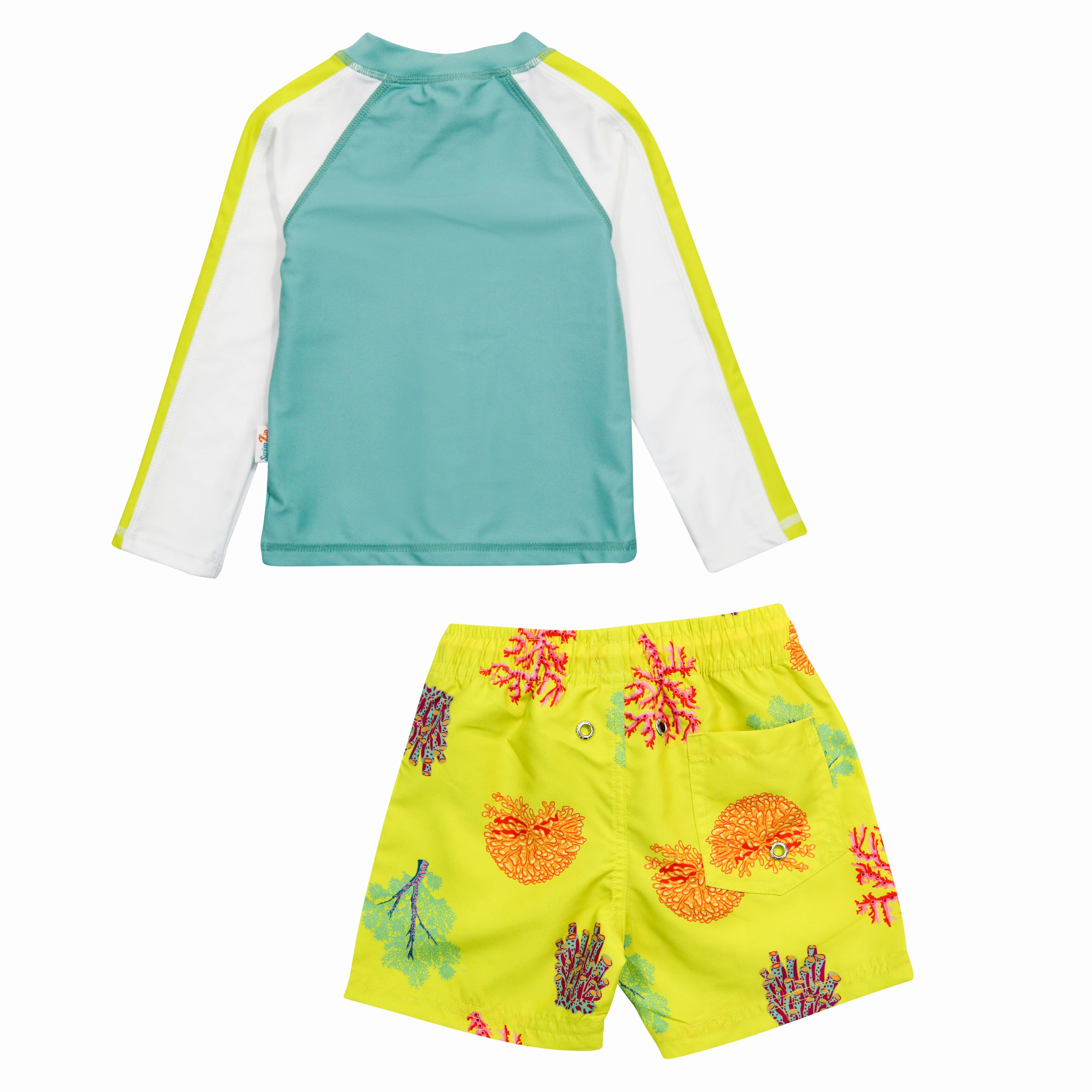 Boys Long Sleeve Zipper Rash Guard and Swim Trunk Set | "Coral"