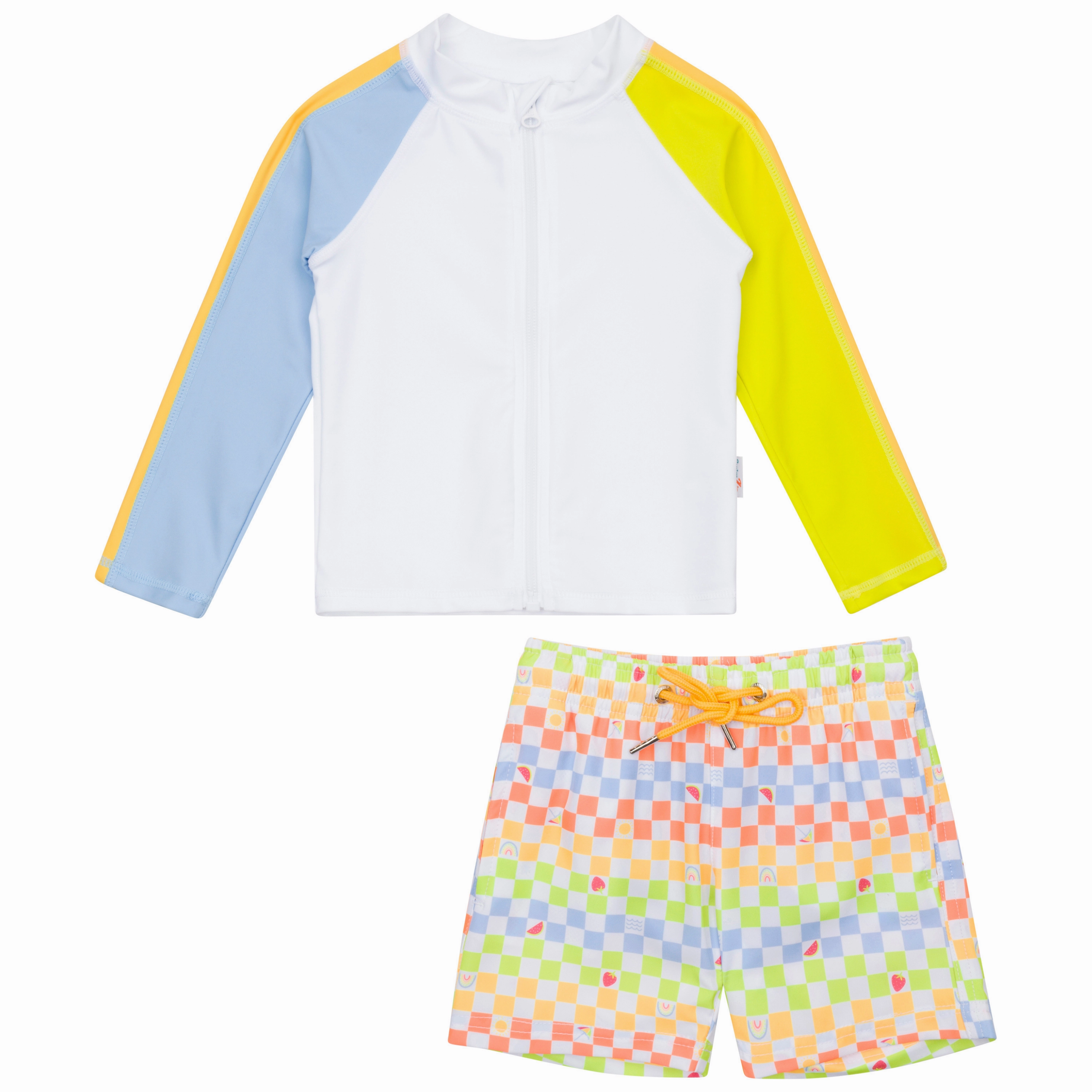 Boys Long Sleeve Zipper Rash Guard and Swim Trunk Set | "Gamified"