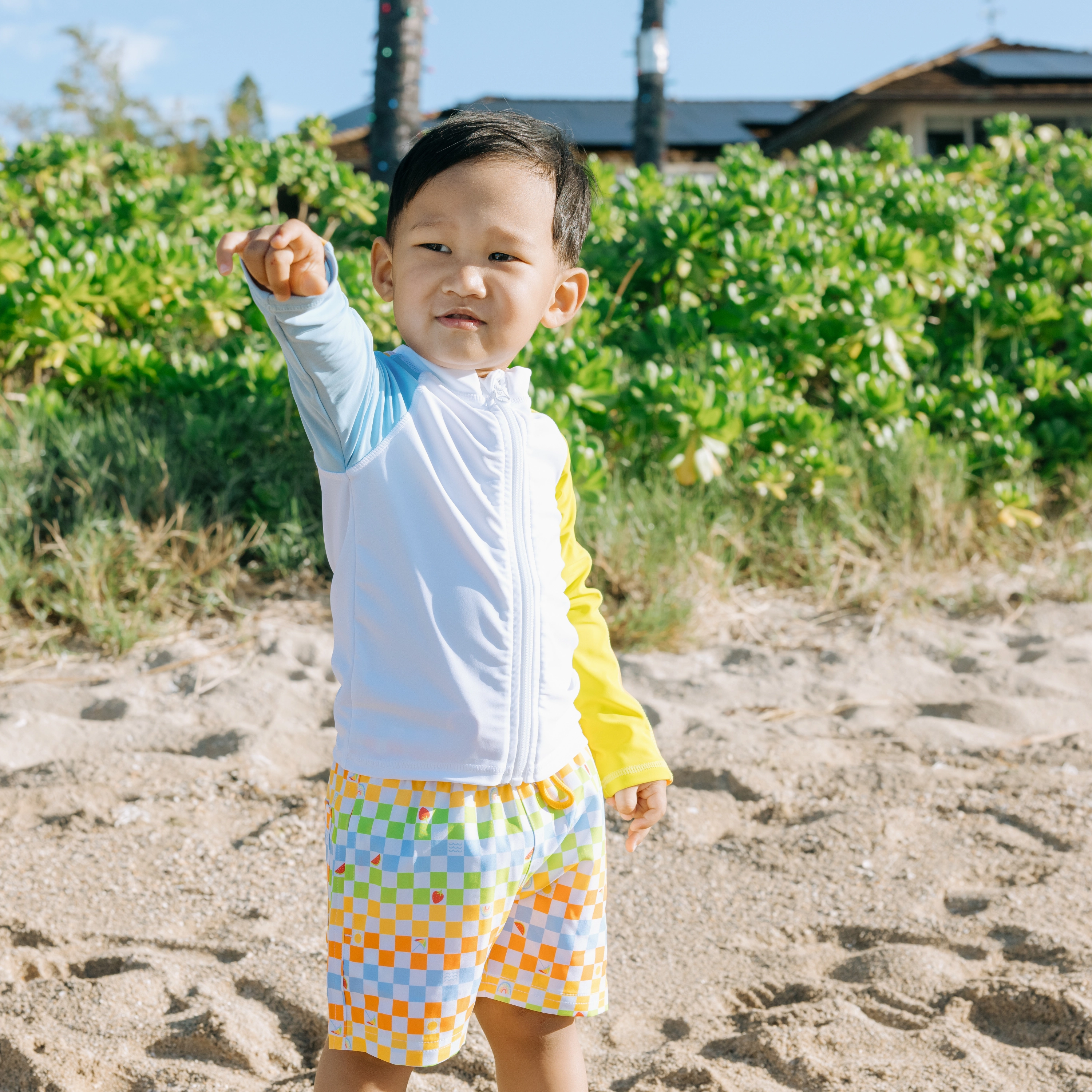 Boys Long Sleeve Zipper Rash Guard and Swim Trunk Set | "Gamified"
