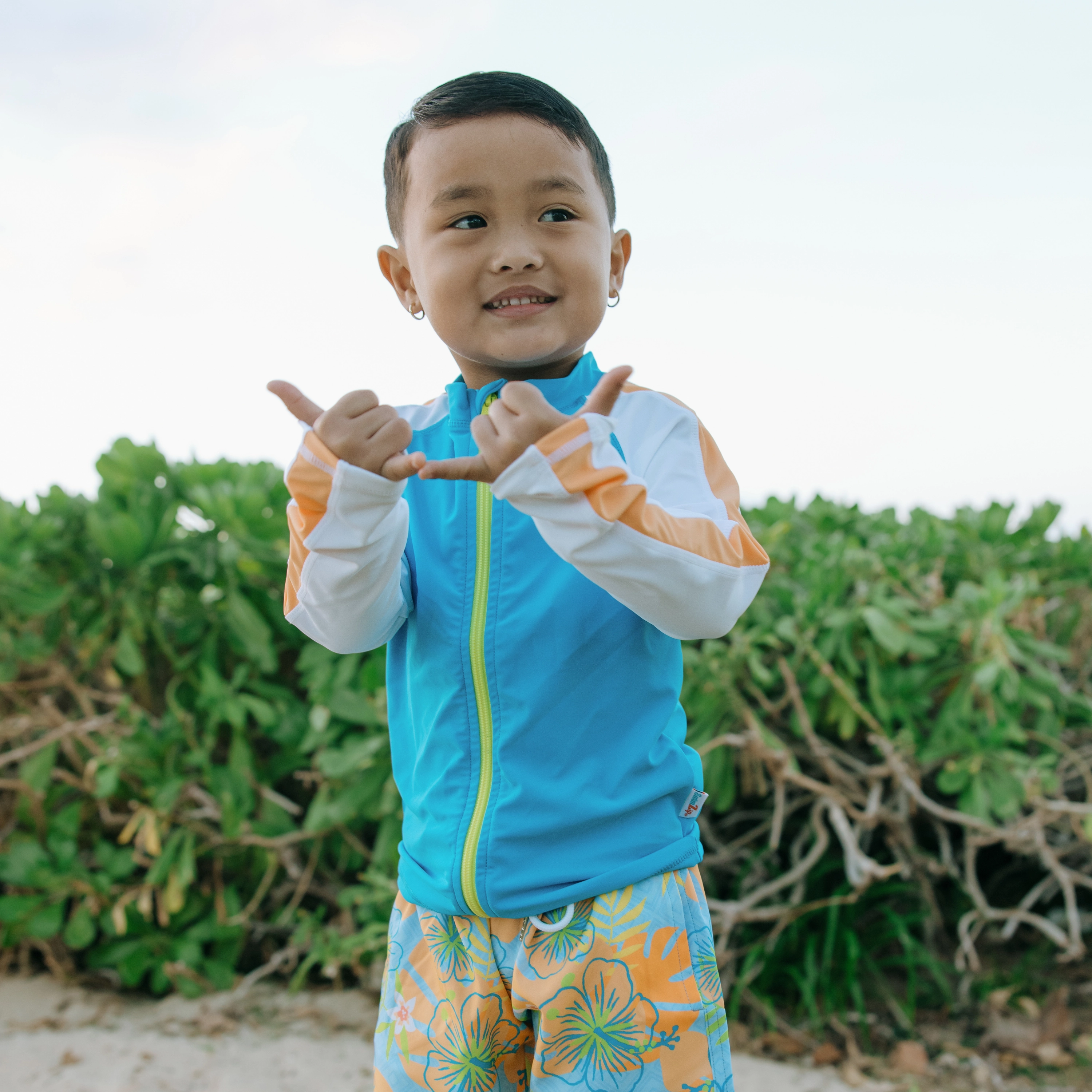 Boys Long Sleeve Zipper Rash Guard and Swim Trunk Set | "Groovy"