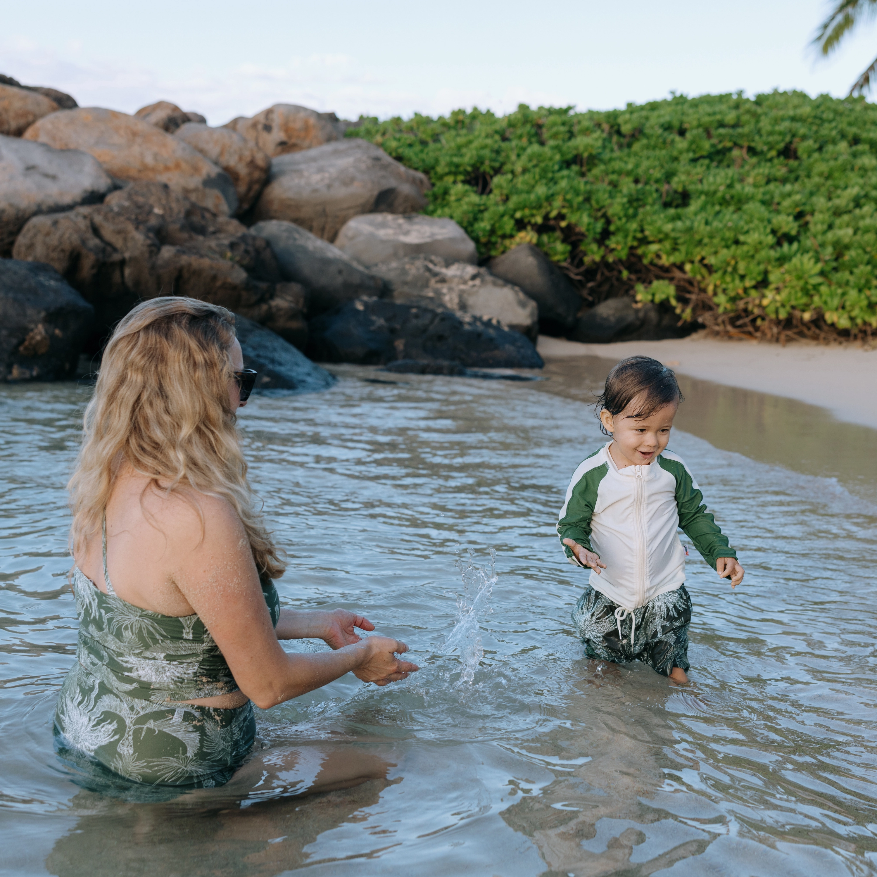 Boys Long Sleeve Zipper Rash Guard and Swim Trunk Set | "Hawaiian Rainforest"