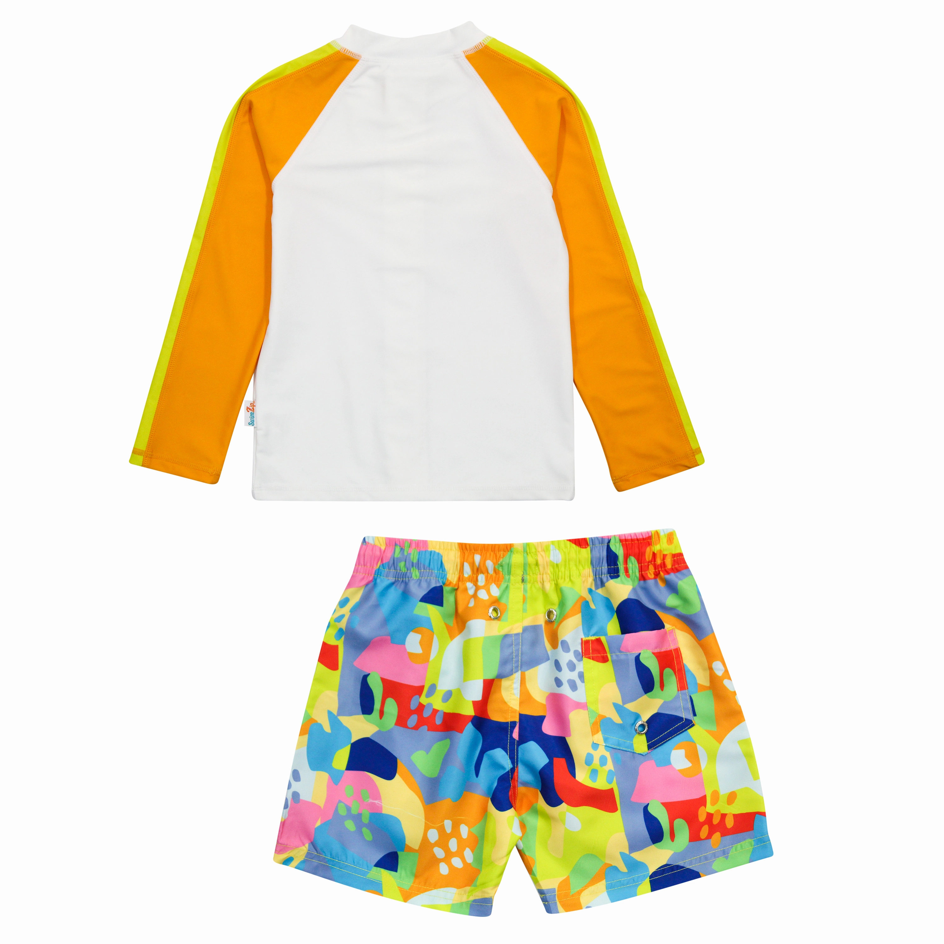 Boys Long Sleeve Zipper Rash Guard and Swim Trunk Set | "Joyful"