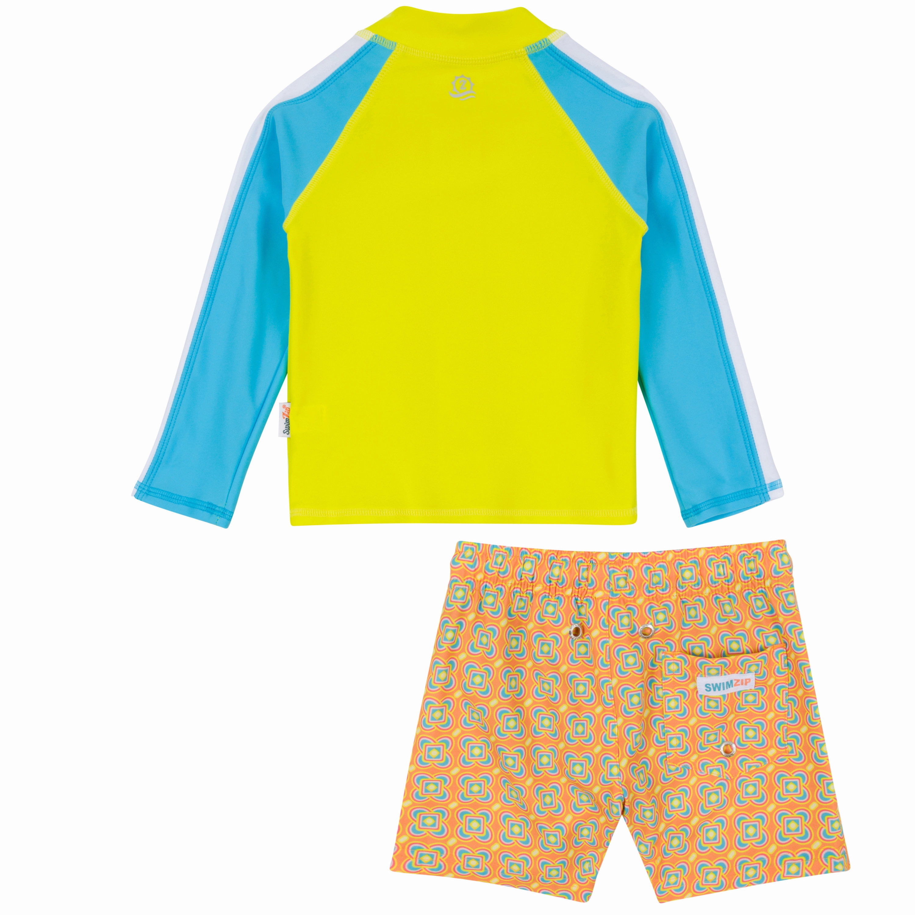 Boys Long Sleeve Zipper Rash Guard and Swim Trunk Set | "Kaleidoscope"