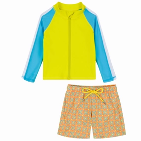 Boys Long Sleeve Zipper Rash Guard and Swim Trunk Set | "Kaleidoscope"