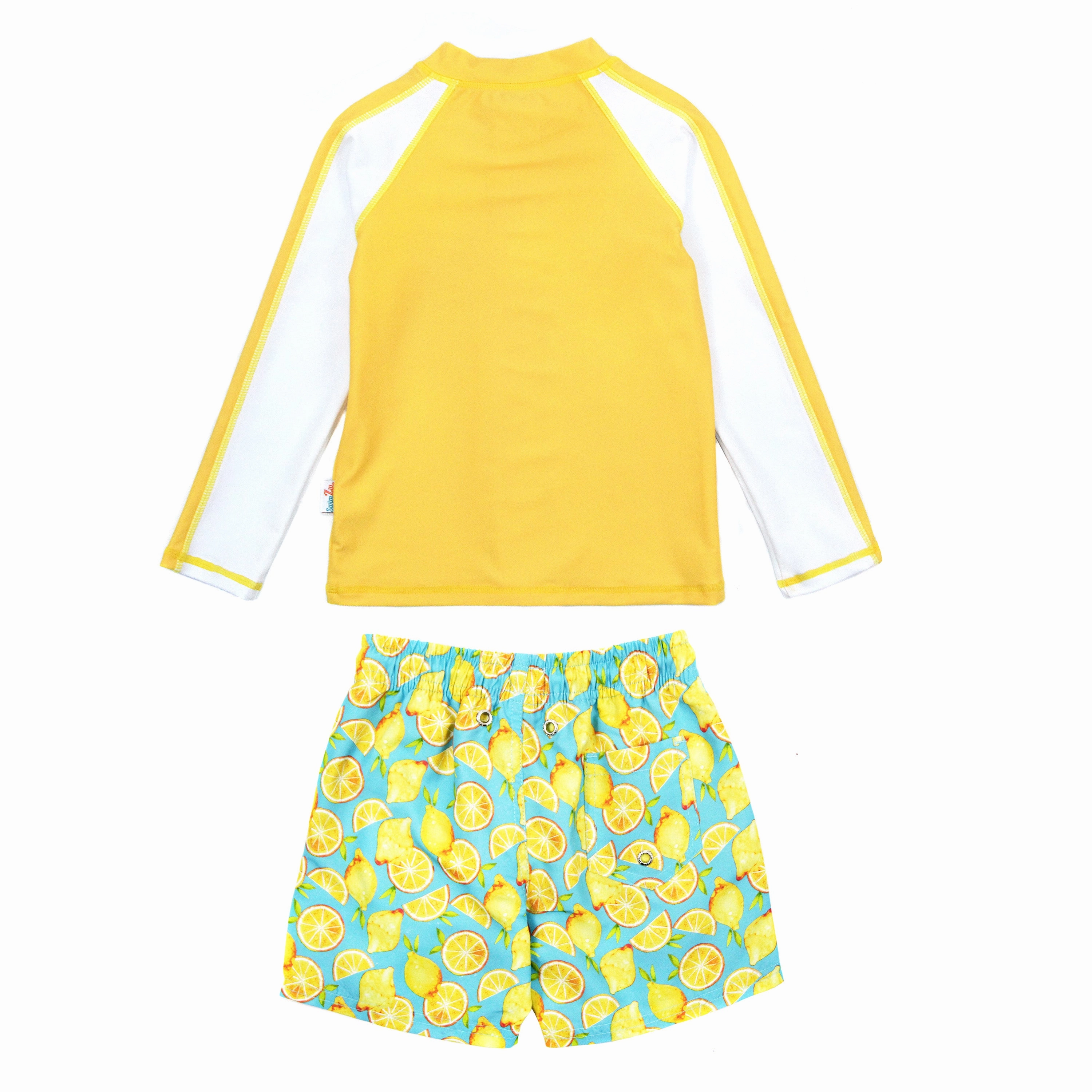 Boys Long Sleeve Zipper Rash Guard and Swim Trunk Set | "Lemons"