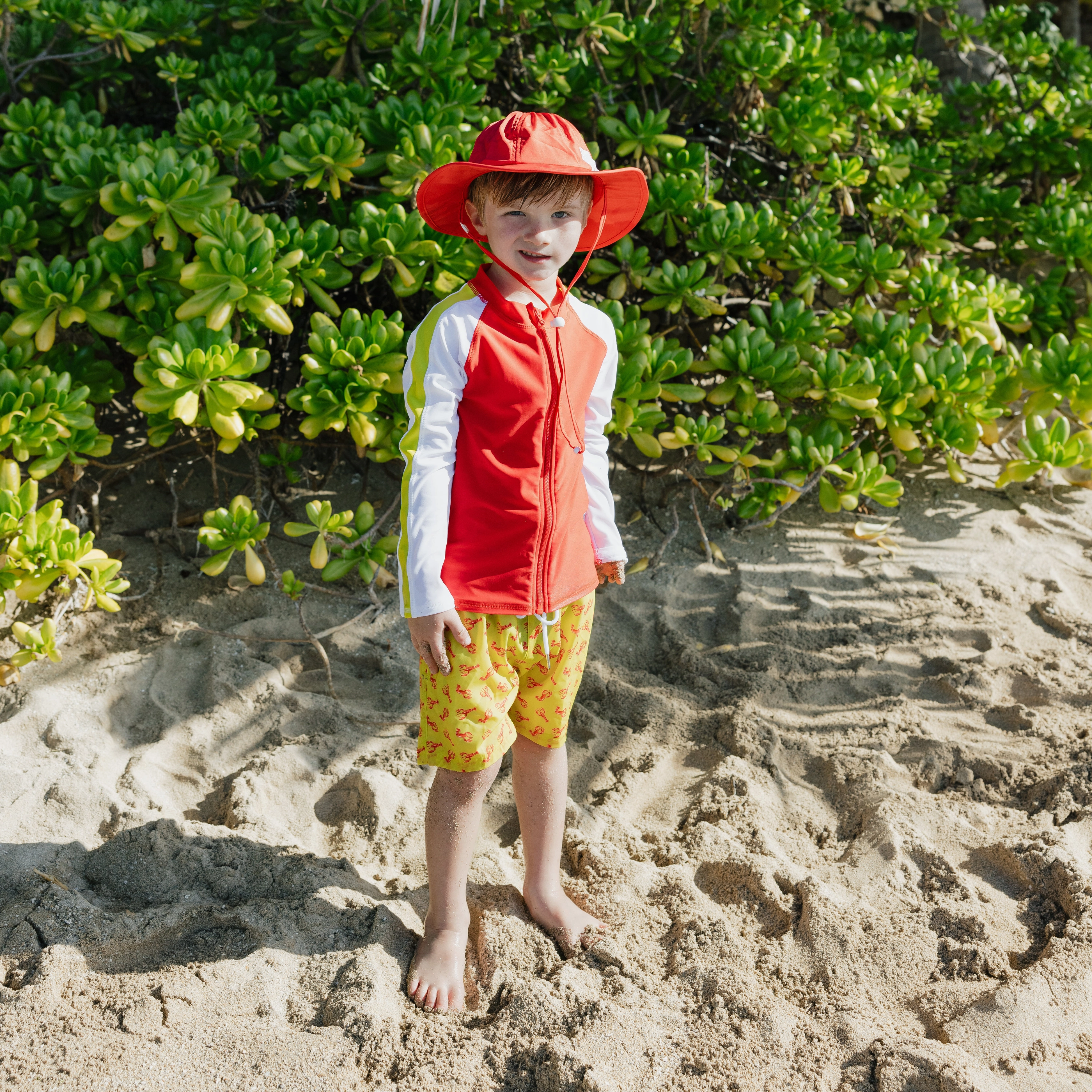 Boys Long Sleeve Zipper Rash Guard and Swim Trunk Set | "Lobster"