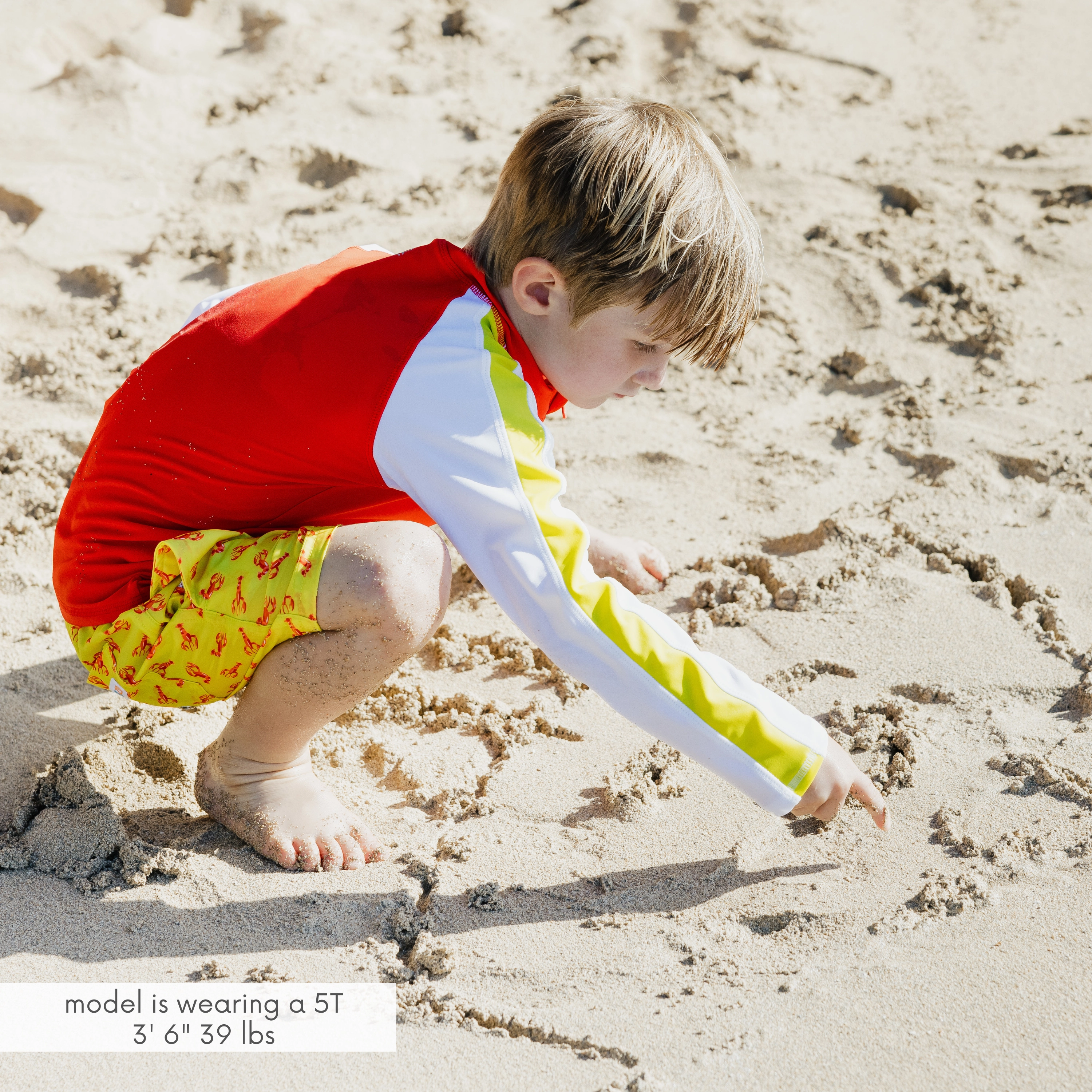 Boys Long Sleeve Zipper Rash Guard and Swim Trunk Set | "Lobster"