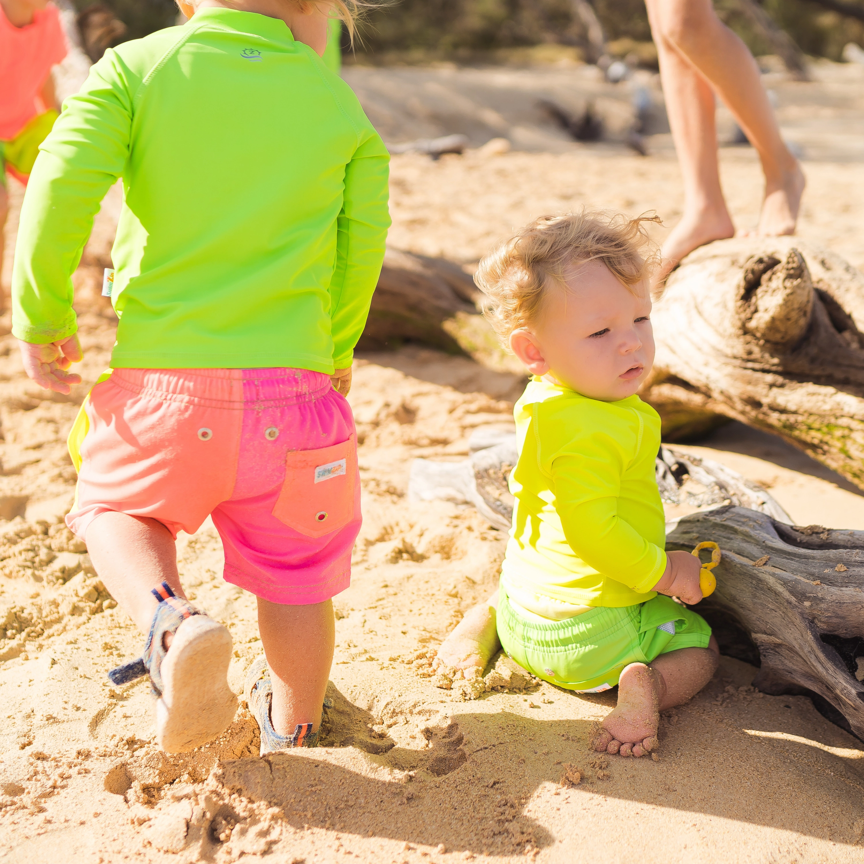 Boys Long Sleeve Zipper Rash Guard and Swim Trunk Set | "Neon Green"