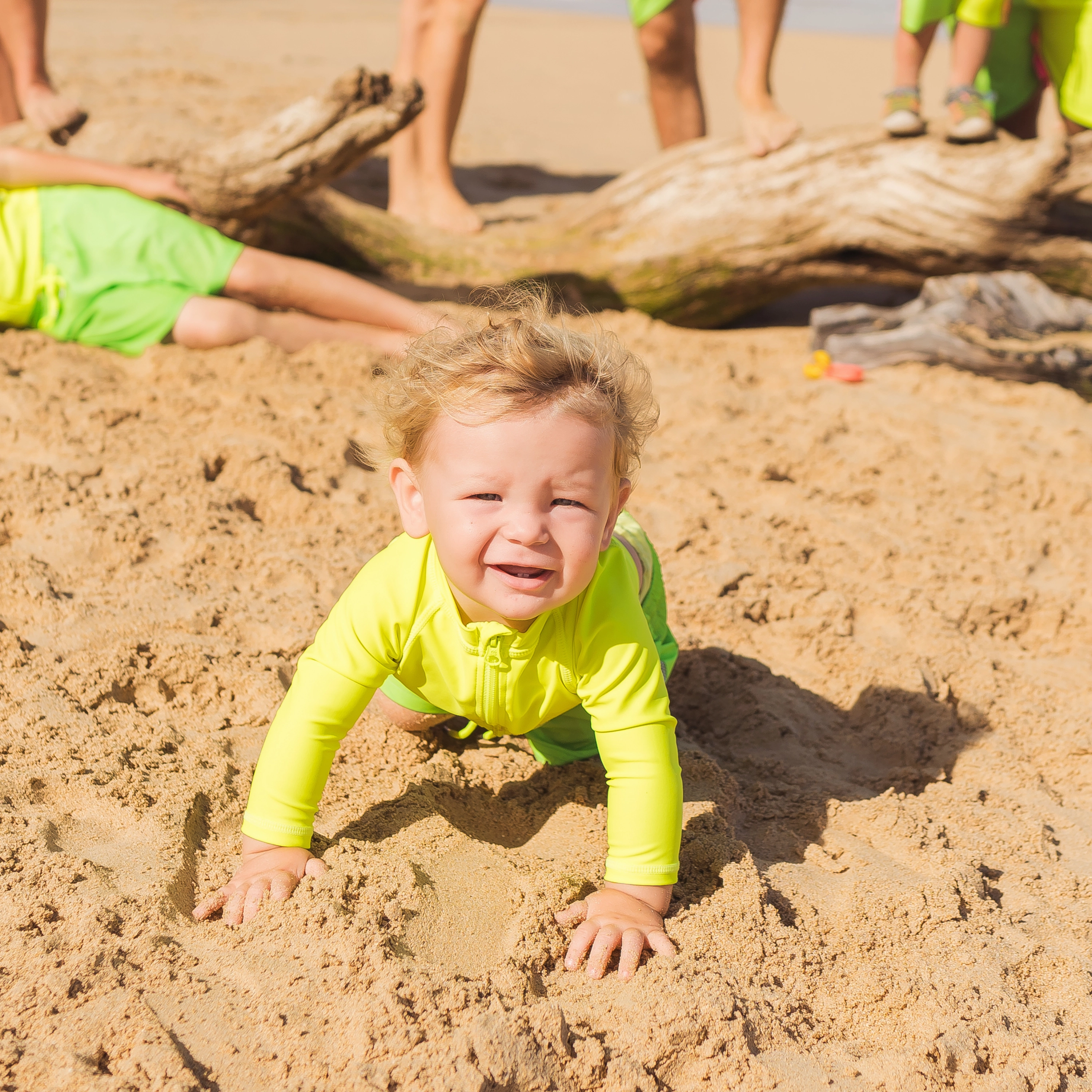 Boys Long Sleeve Zipper Rash Guard and Swim Trunk Set | "Neon Green"