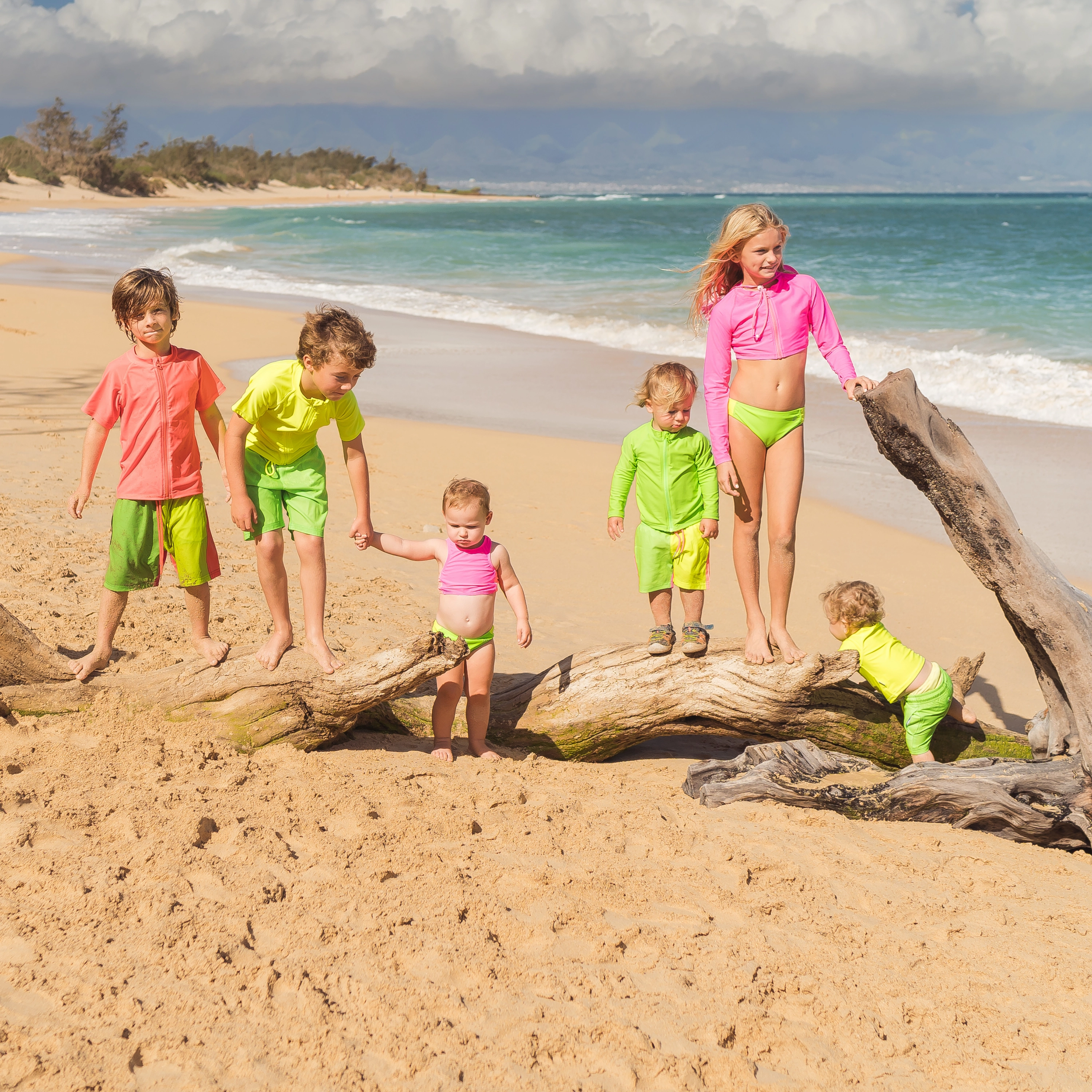 Boys Long Sleeve Zipper Rash Guard and Swim Trunk Set | "Neon Green"