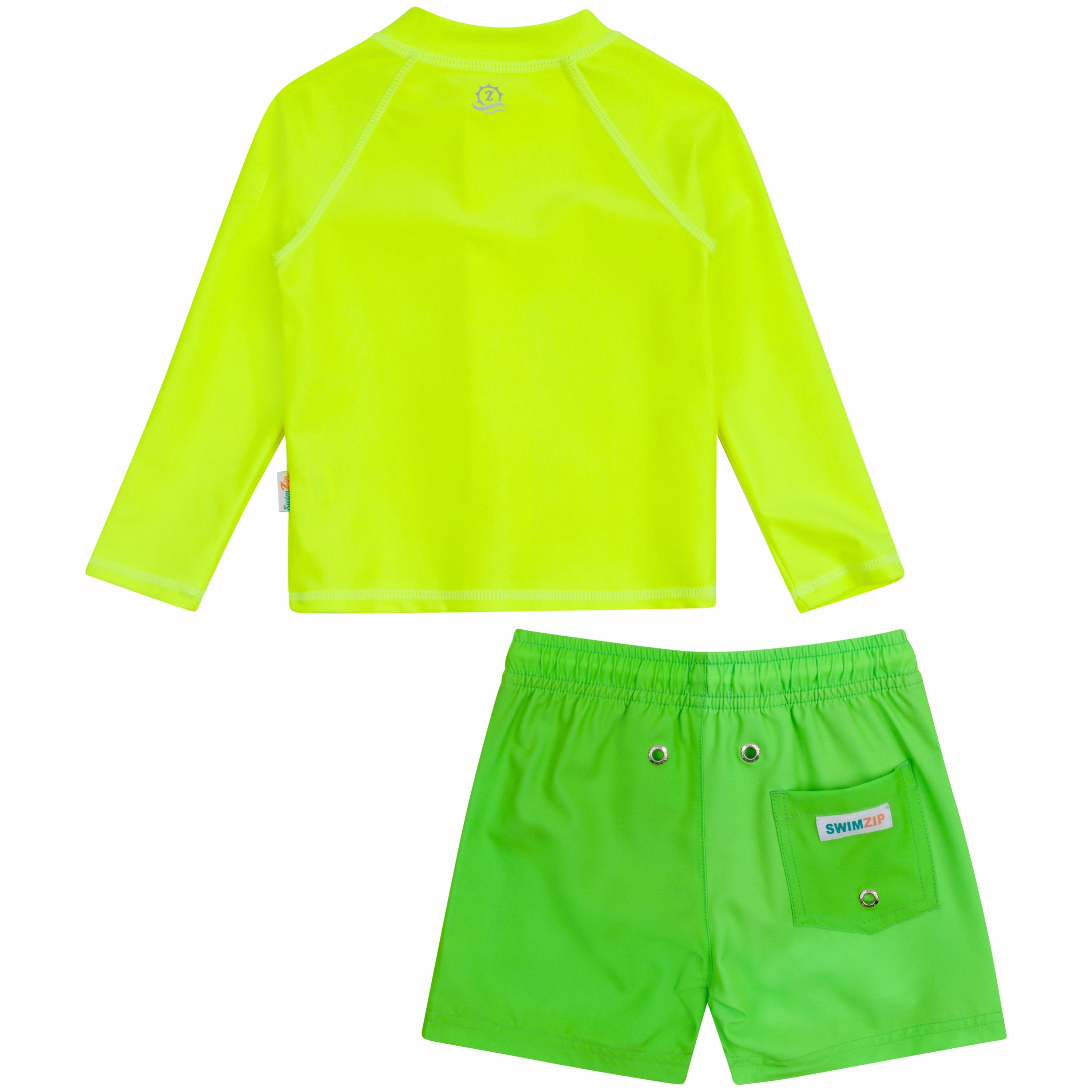 Boys Long Sleeve Zipper Rash Guard and Swim Trunk Set | "Neon Green"