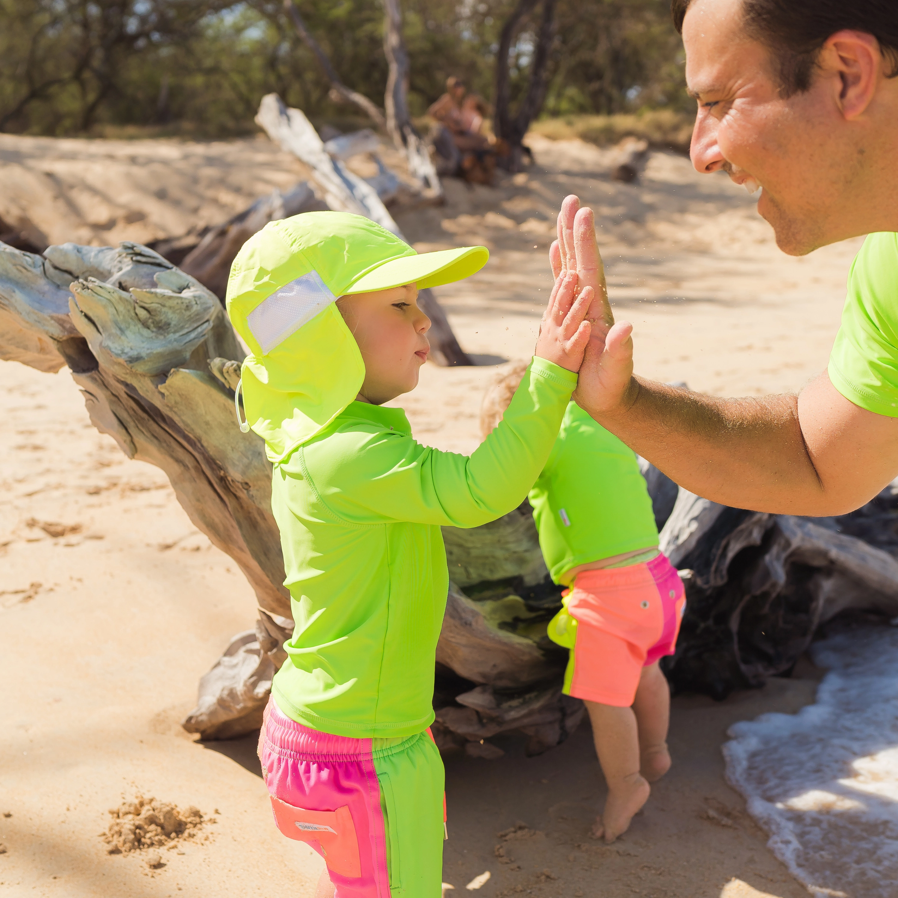 Boys Long Sleeve Zipper Rash Guard and Swim Trunk Set | "Neon Sunrise"