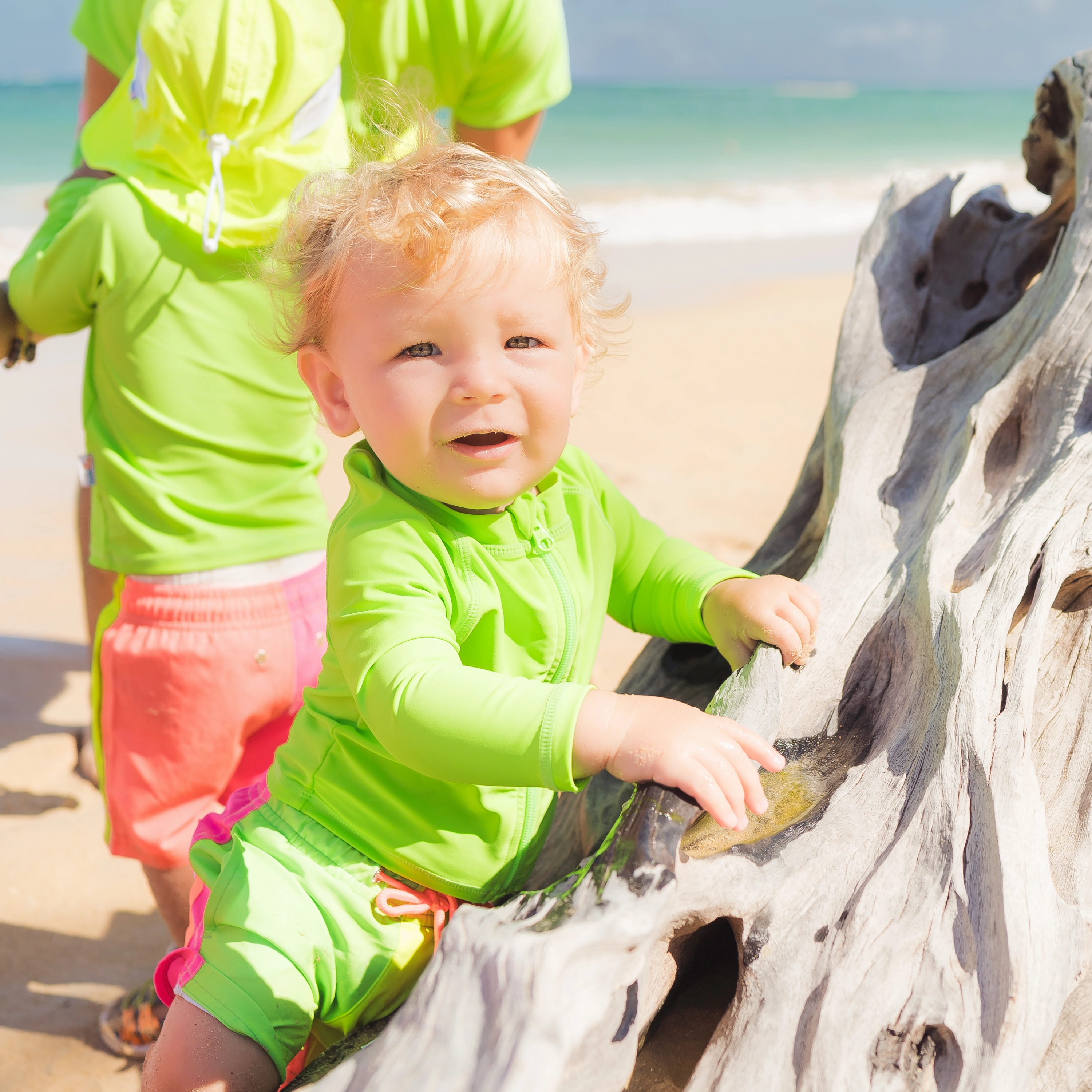 Boys Long Sleeve Zipper Rash Guard and Swim Trunk Set | "Neon Sunrise"