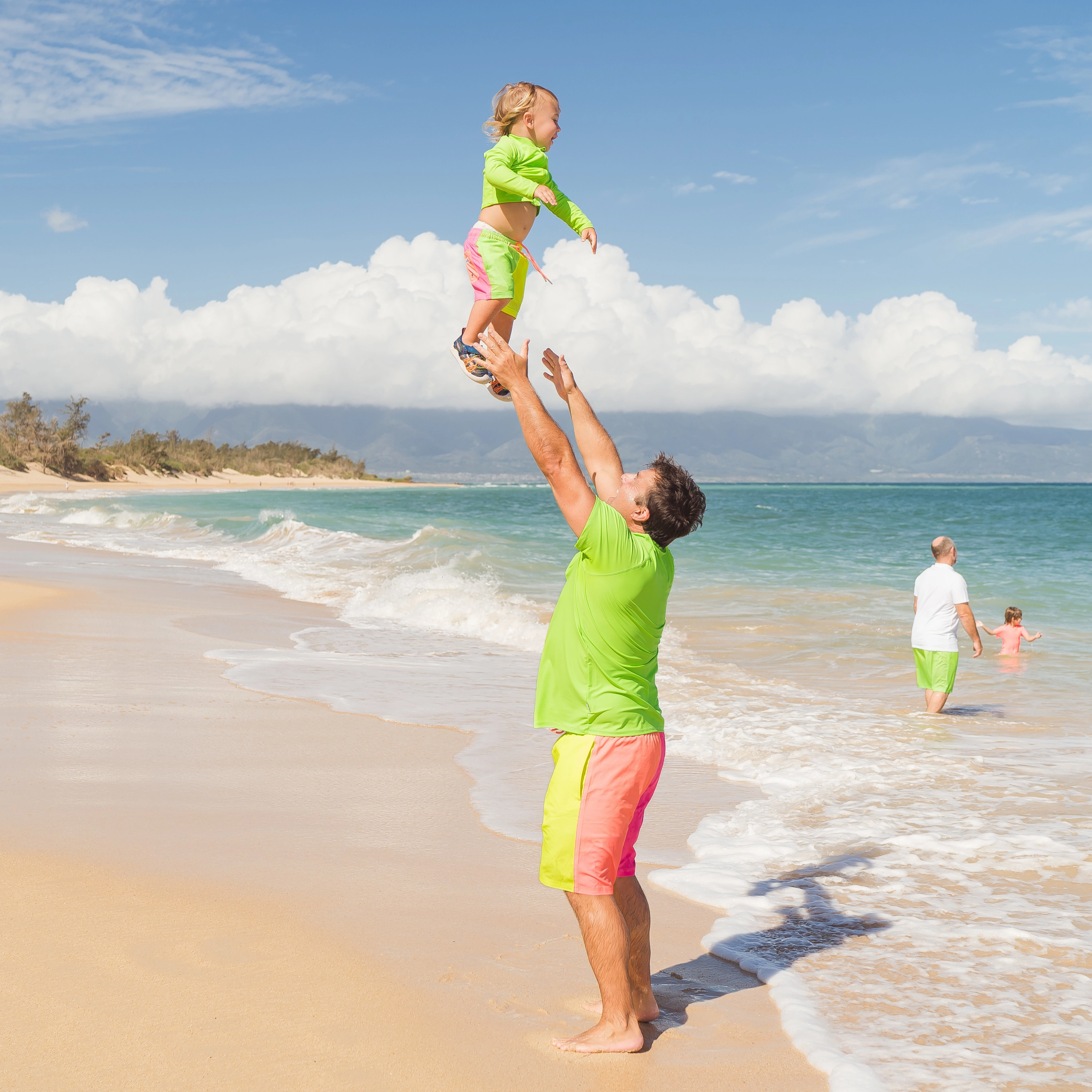 Boys Long Sleeve Zipper Rash Guard and Swim Trunk Set | "Neon Sunrise"