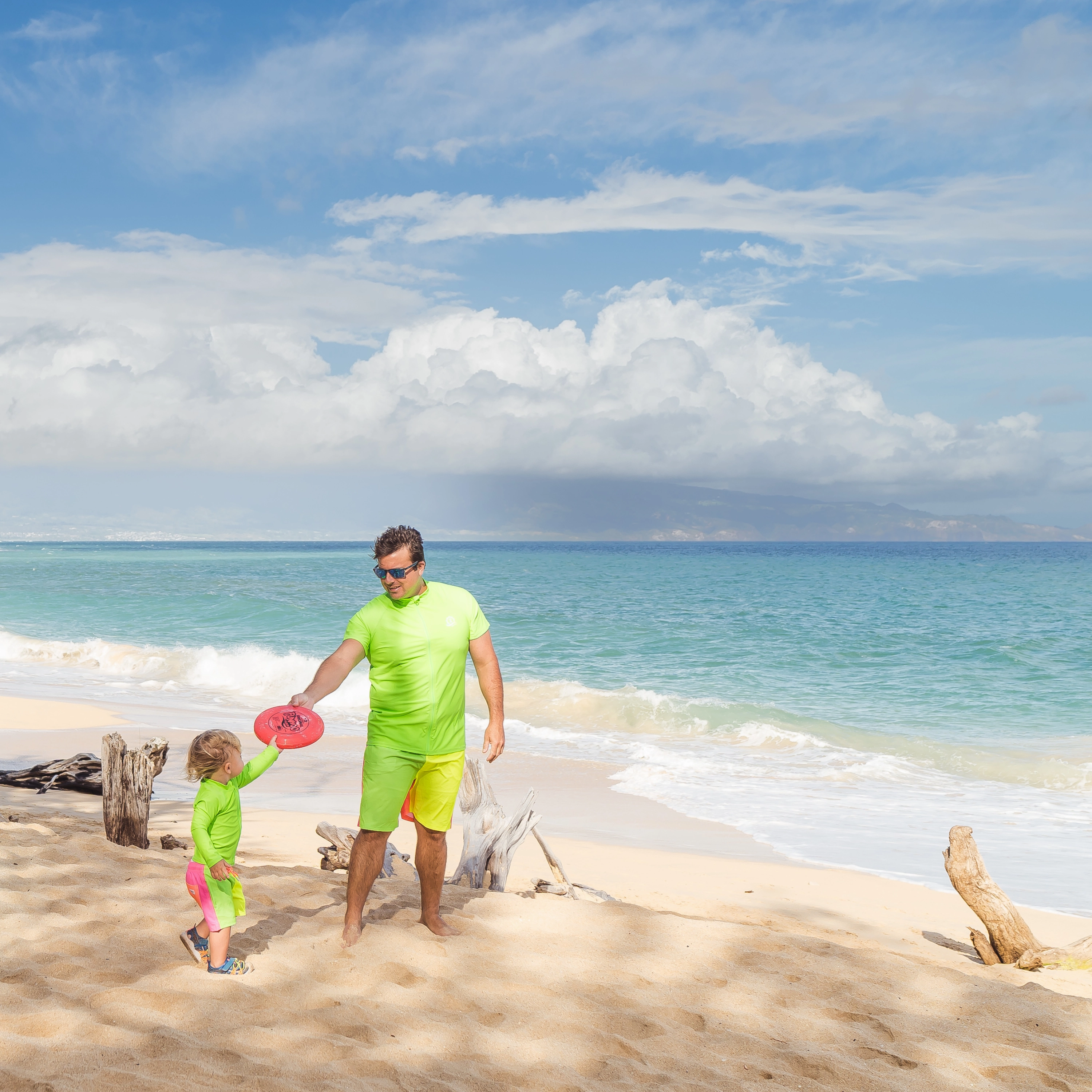 Boys Long Sleeve Zipper Rash Guard and Swim Trunk Set | "Neon Sunrise"