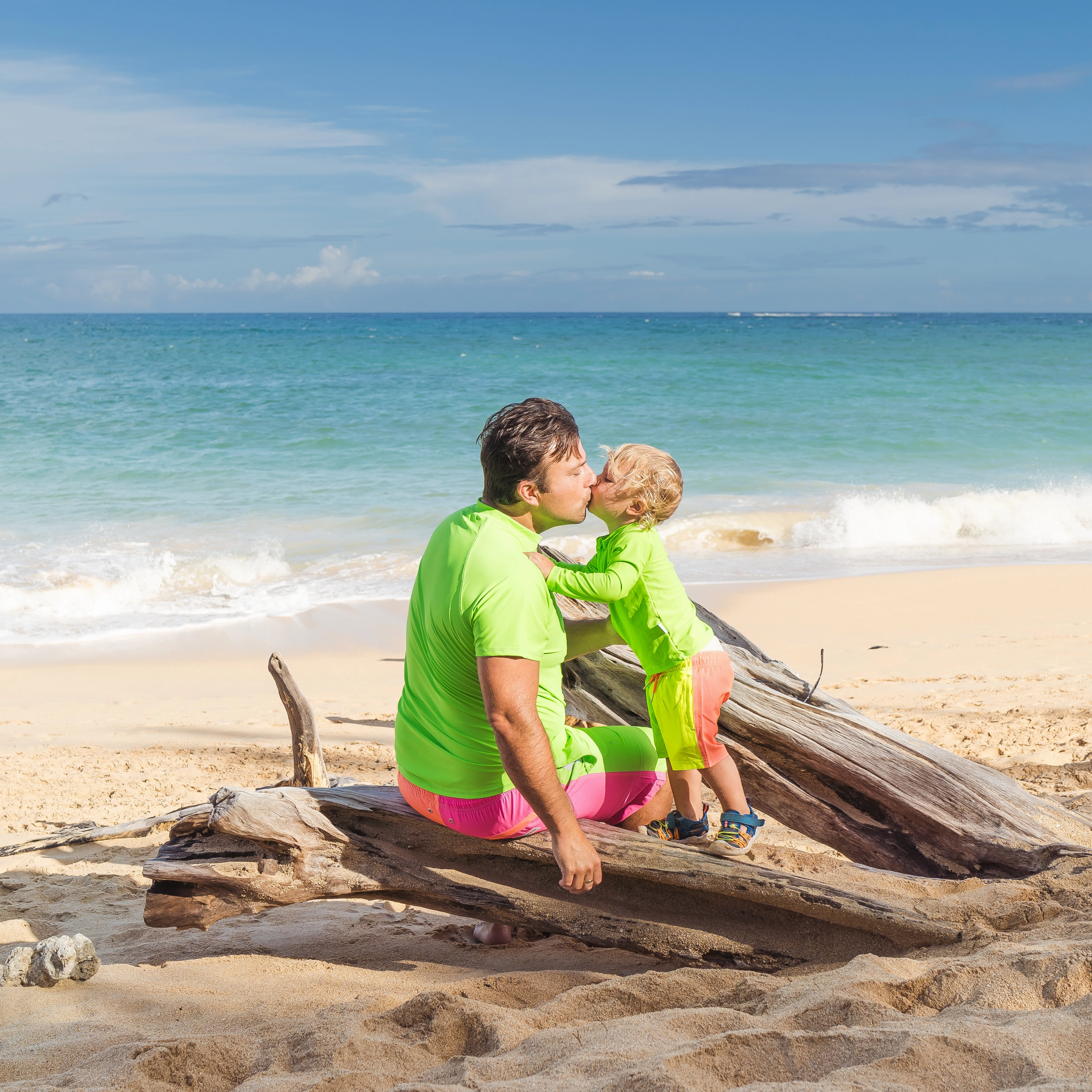 Boys Long Sleeve Zipper Rash Guard and Swim Trunk Set | "Neon Sunrise"