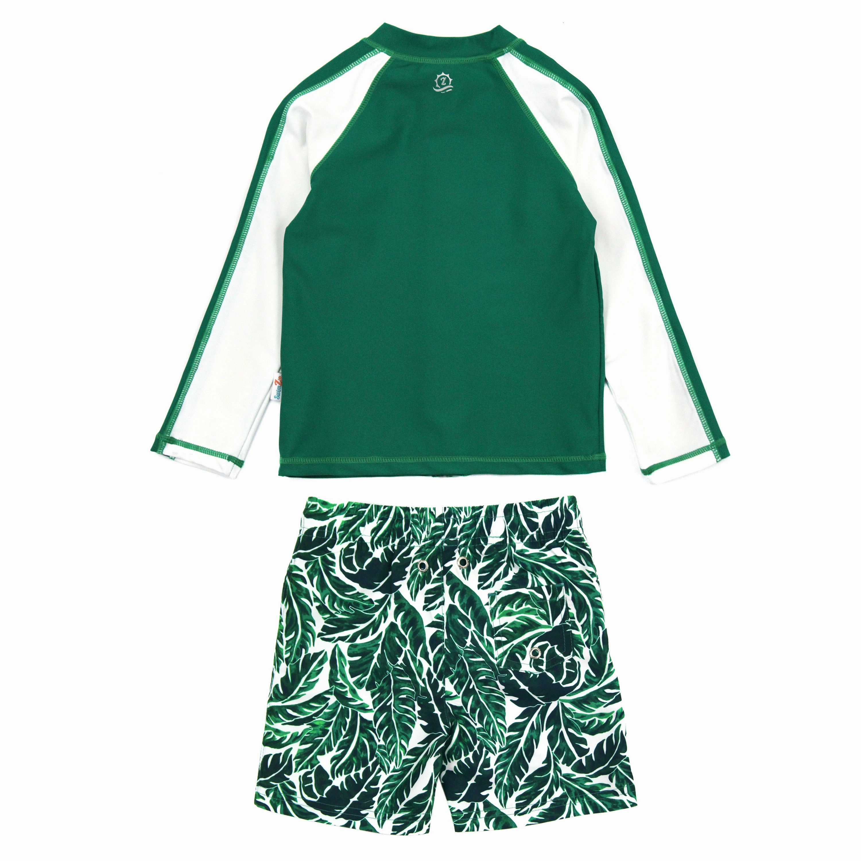 Boys Long Sleeve Zipper Rash Guard and Swim Trunk Set | "Palm Leaf"