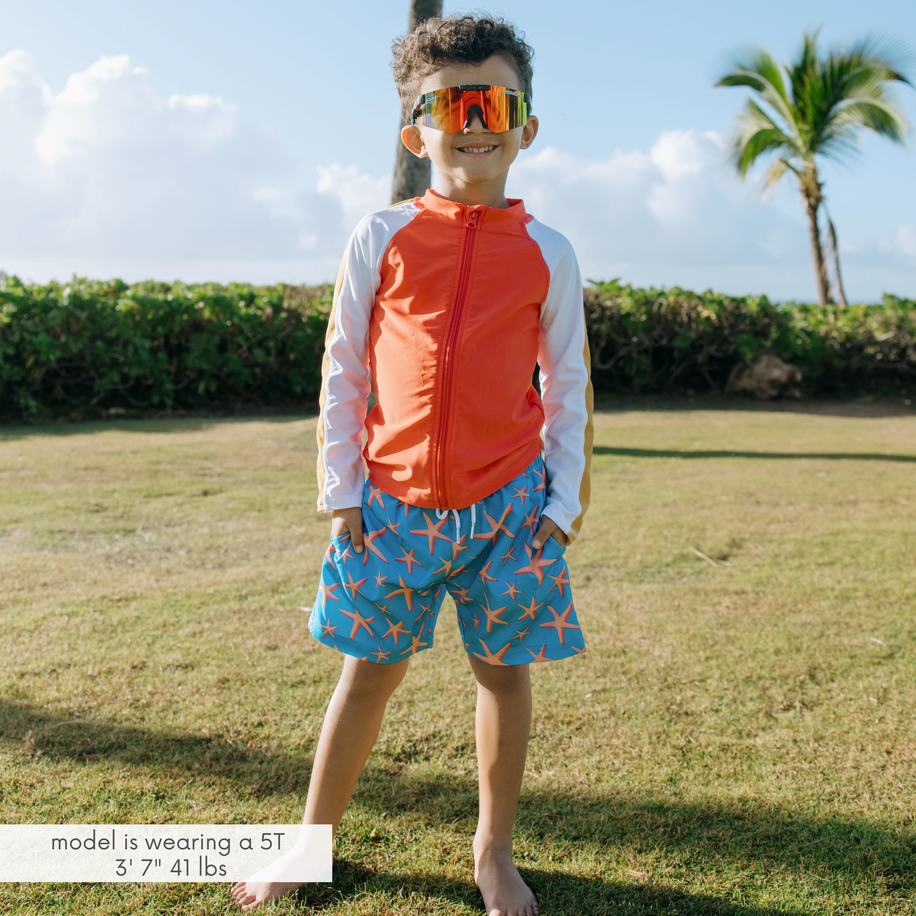 Boys Long Sleeve Zipper Rash Guard and Swim Trunk Set | "Starfish"
