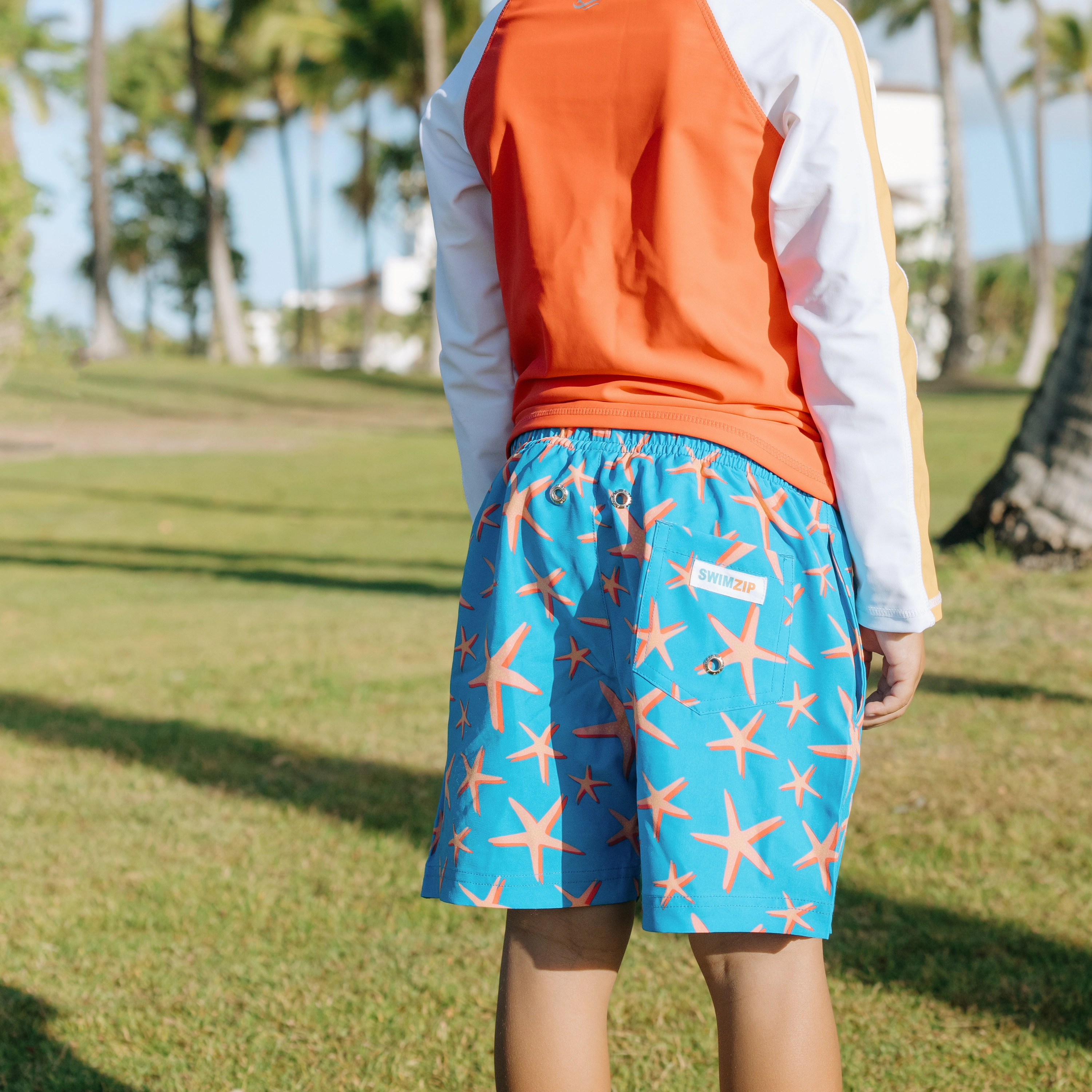 Boys Long Sleeve Zipper Rash Guard and Swim Trunk Set | "Starfish"
