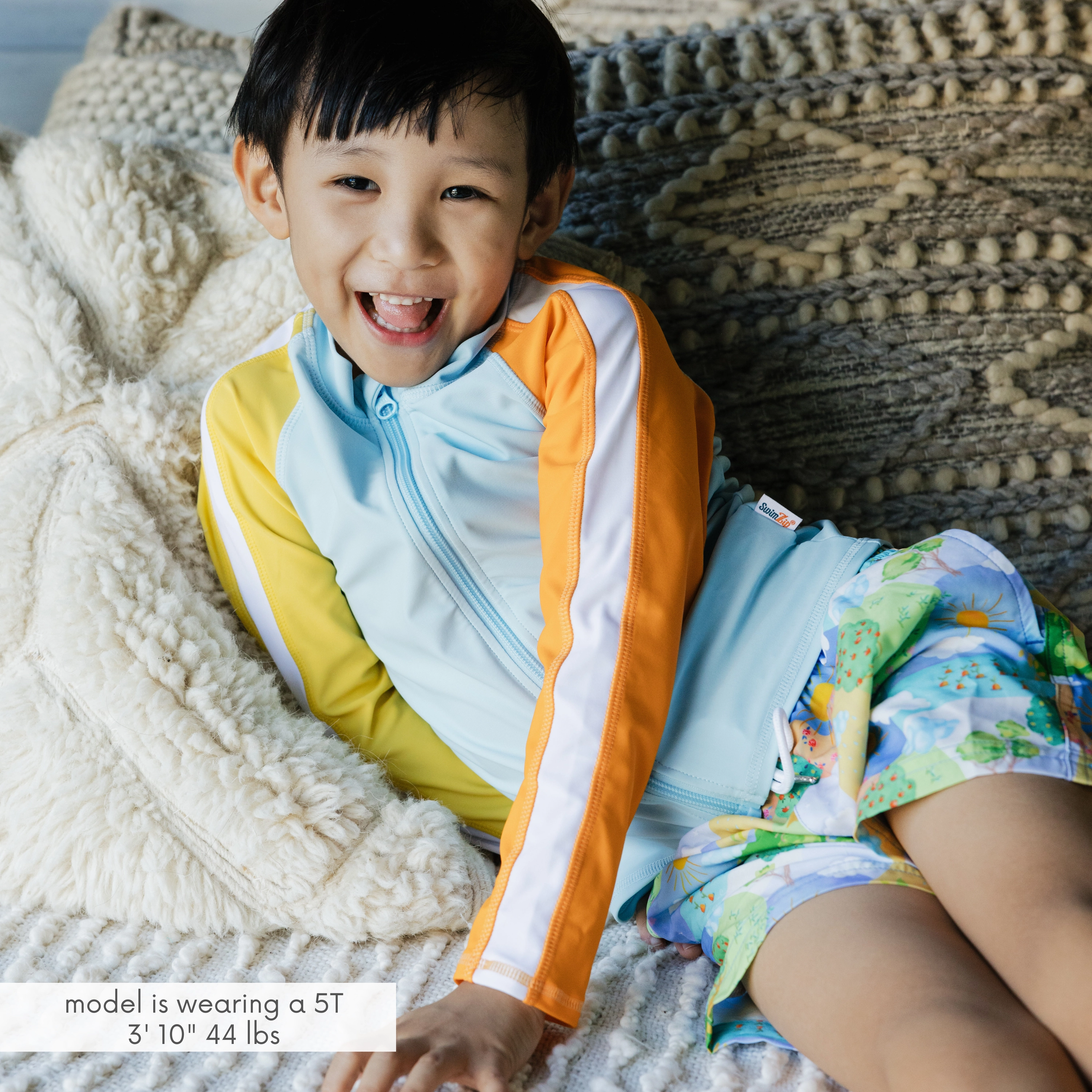Boys Long Sleeve Zipper Rash Guard and Swim Trunk Set | "Sunshine"