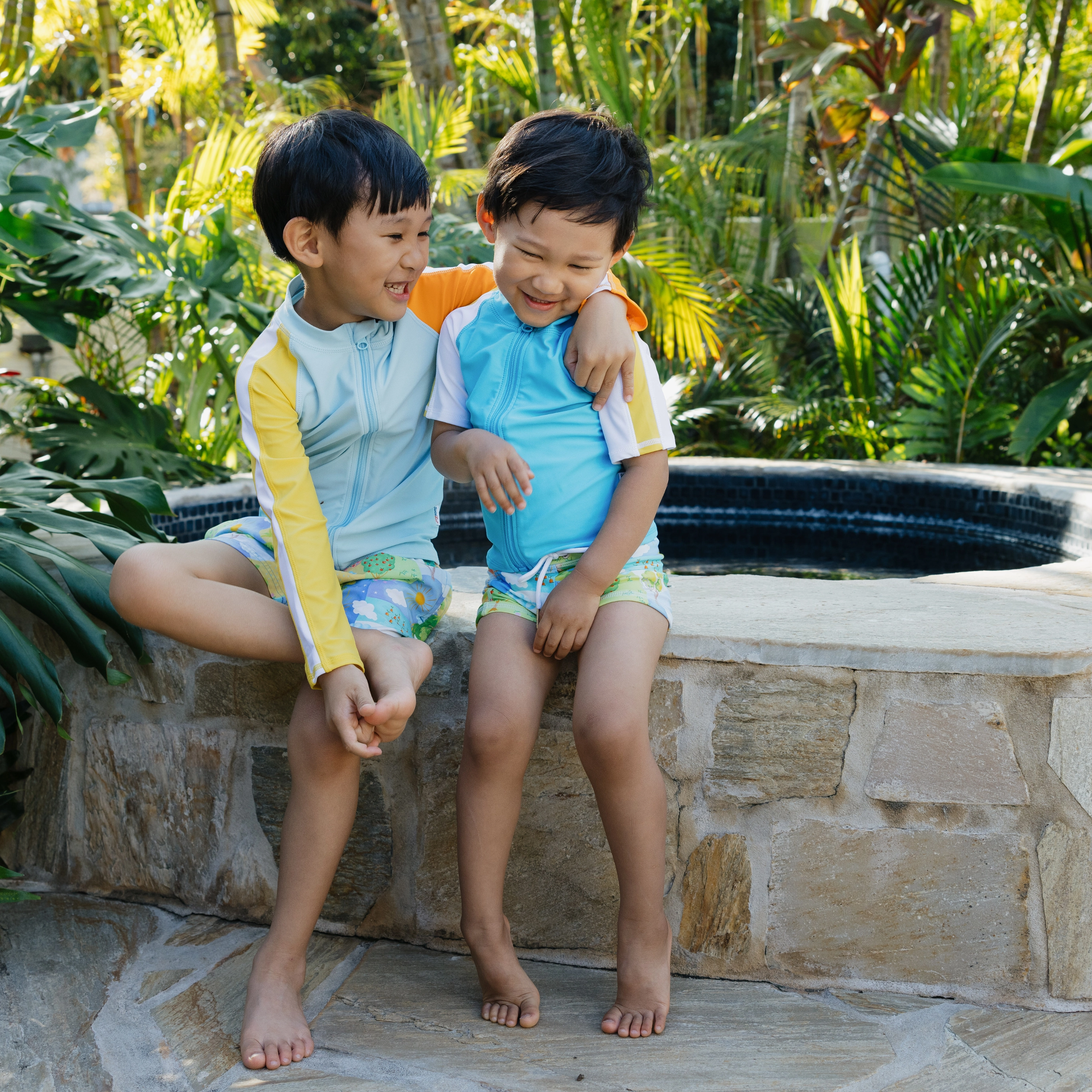 Boys Long Sleeve Zipper Rash Guard and Swim Trunk Set | "Sunshine"