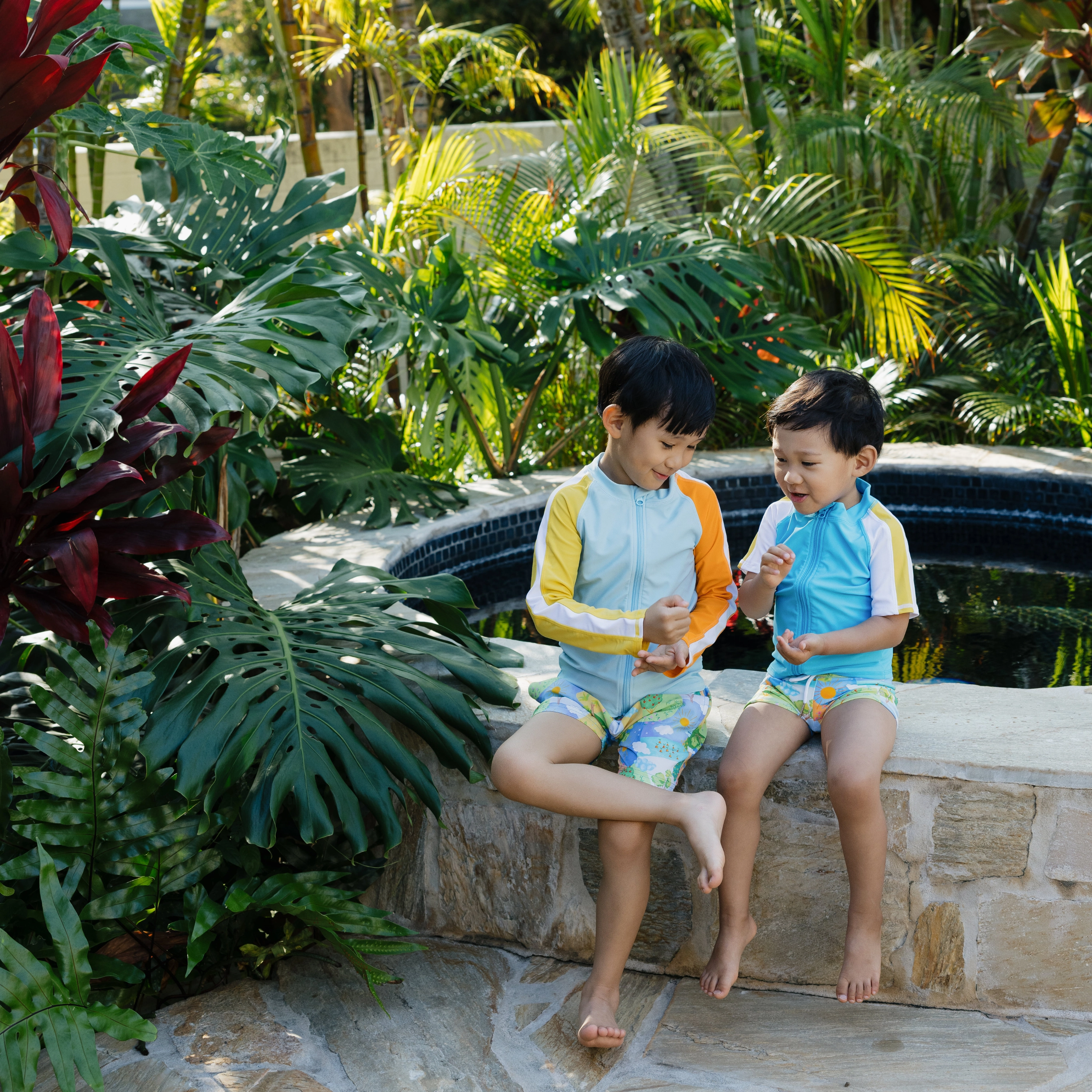 Boys Long Sleeve Zipper Rash Guard and Swim Trunk Set | "Sunshine"