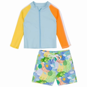 Boys Long Sleeve Zipper Rash Guard and Swim Trunk Set | "Sunshine"