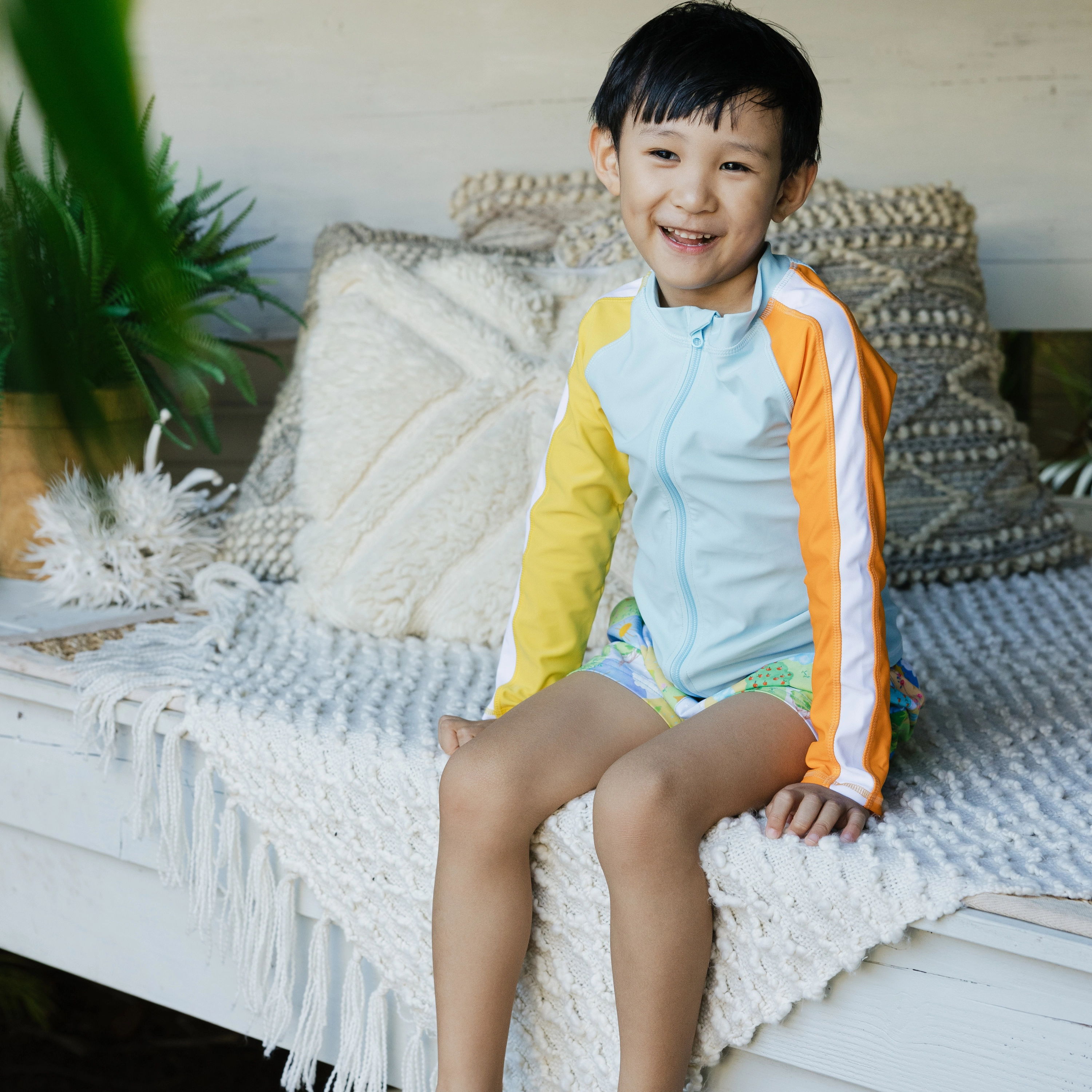 Boys Long Sleeve Zipper Rash Guard and Swim Trunk Set | "Sunshine"