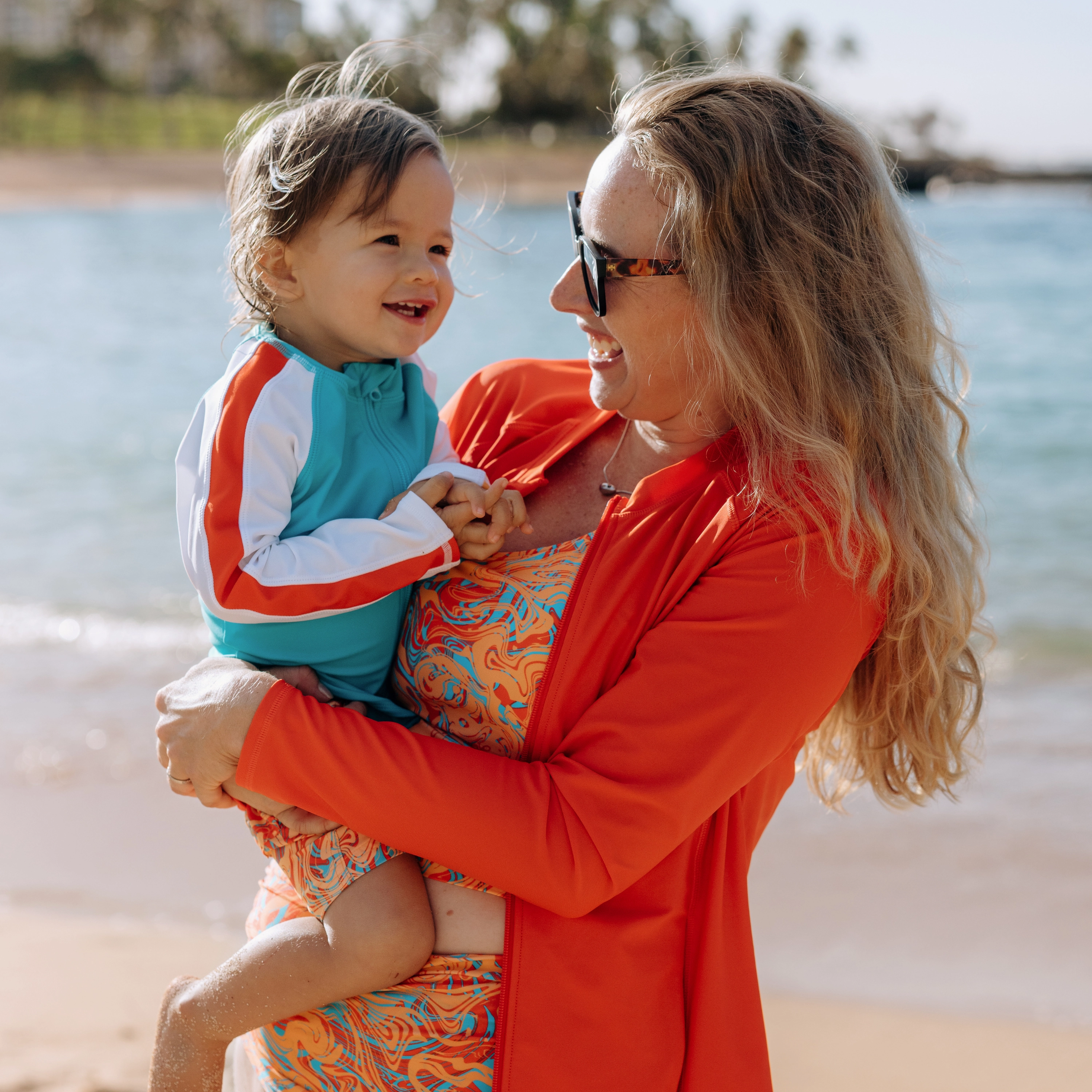Boys Long Sleeve Zipper Rash Guard and Swim Trunk Set | "Swirl"