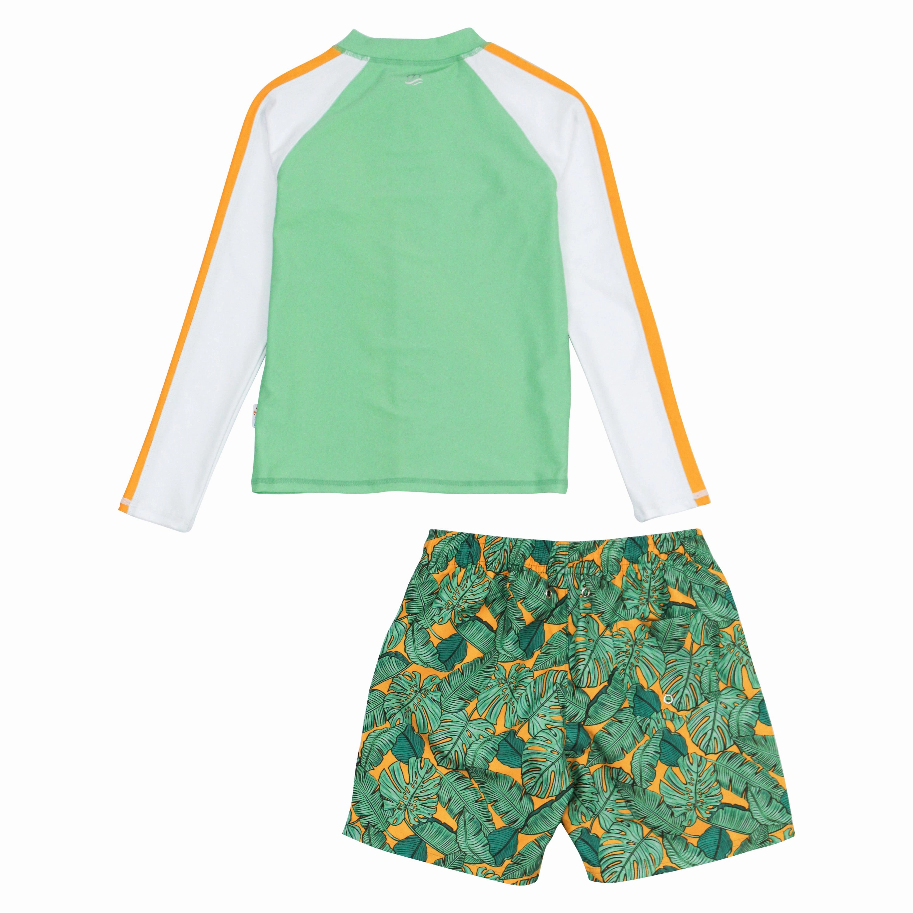 Boys Long Sleeve Zipper Rash Guard and Swim Trunk Set | "The Tropics"