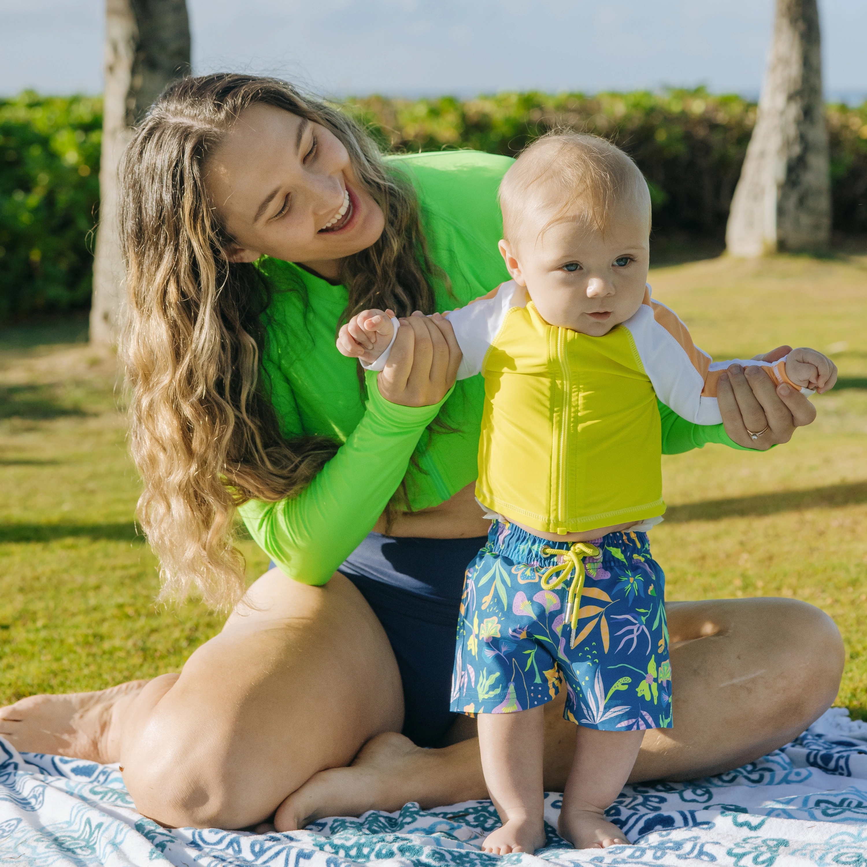 Boys Long Sleeve Zipper Rash Guard and Swim Trunk Set | "Tropadelic"