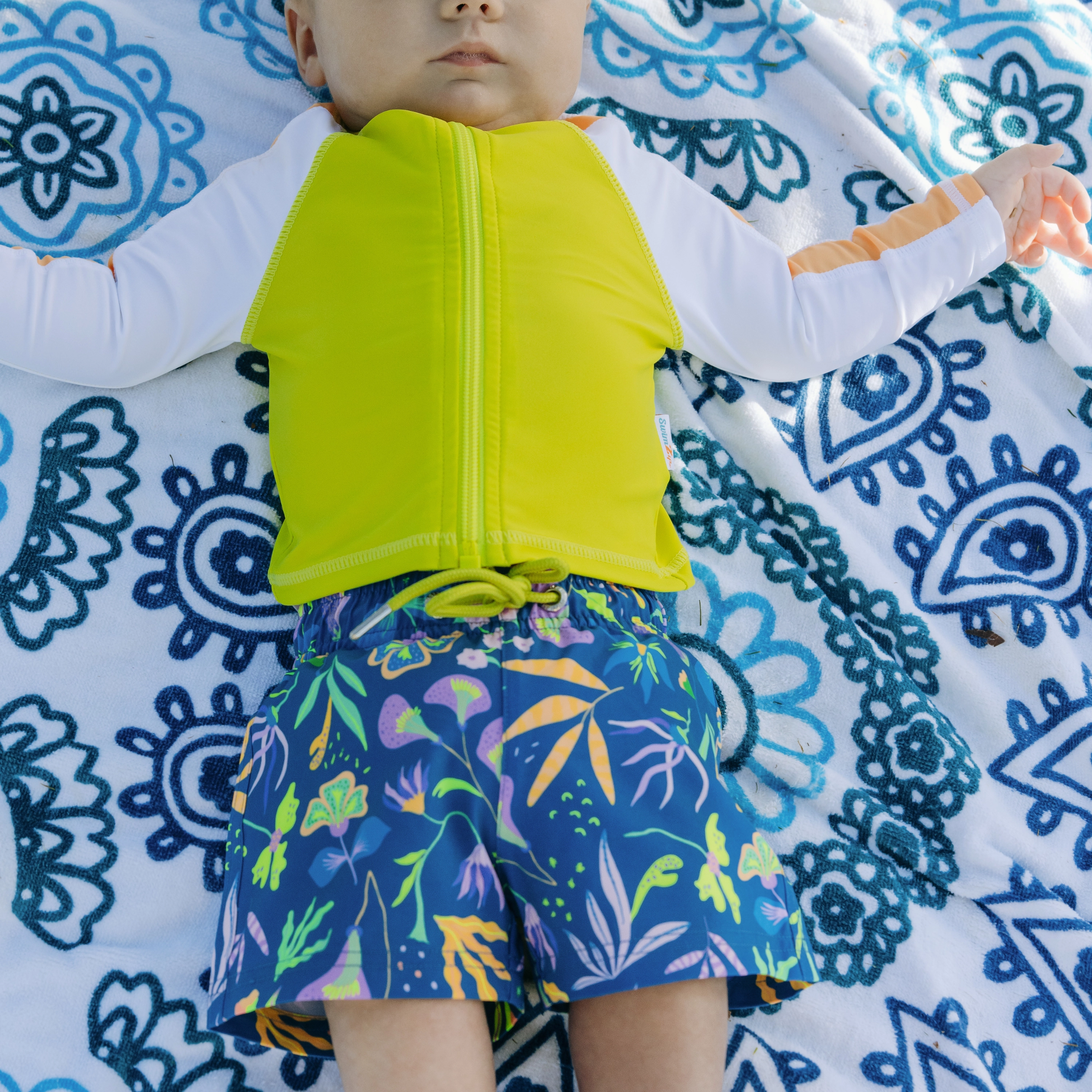 Boys Long Sleeve Zipper Rash Guard and Swim Trunk Set | "Tropadelic"