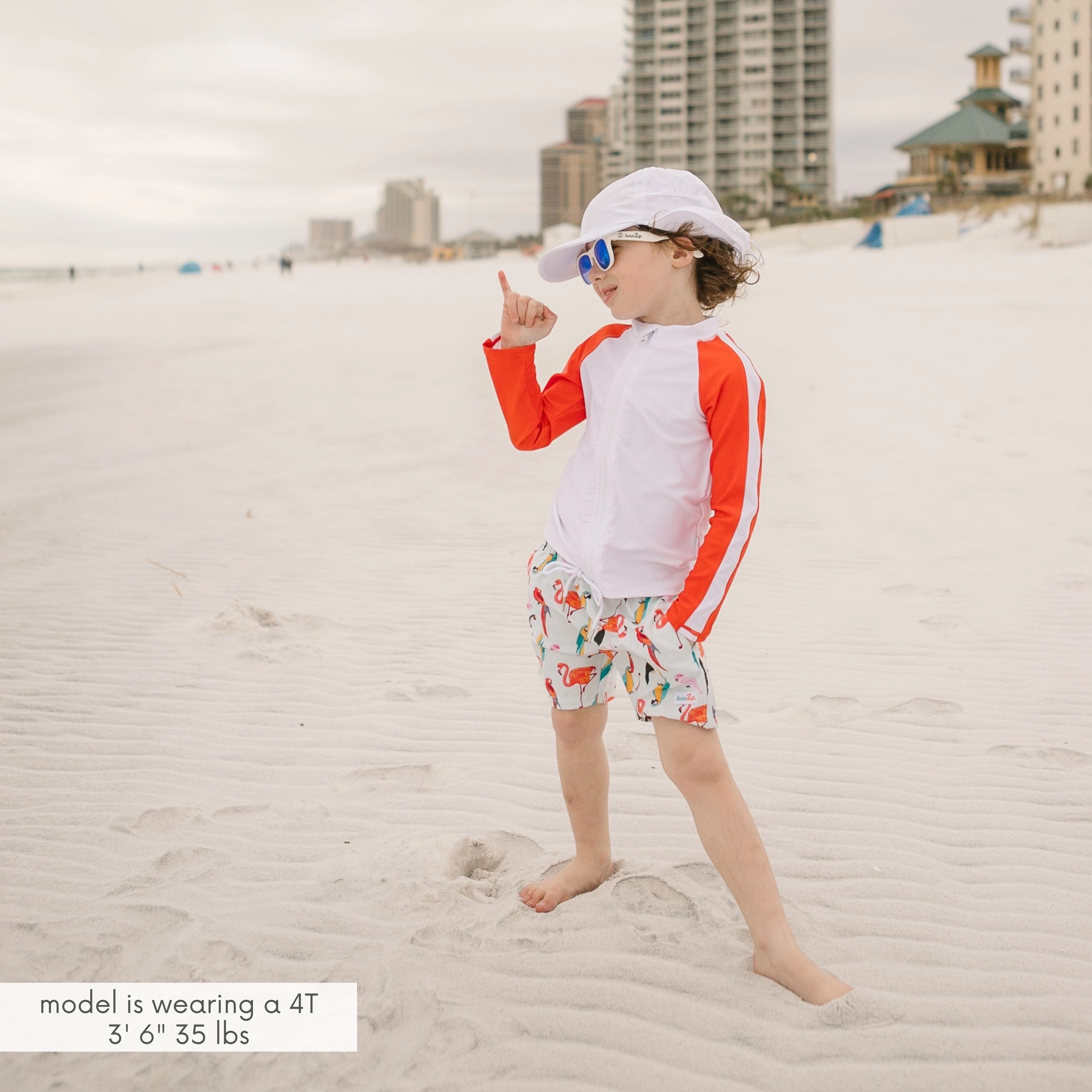 Boys Long Sleeve Zipper Rash Guard and Swim Trunk Set | "Tropical Birds