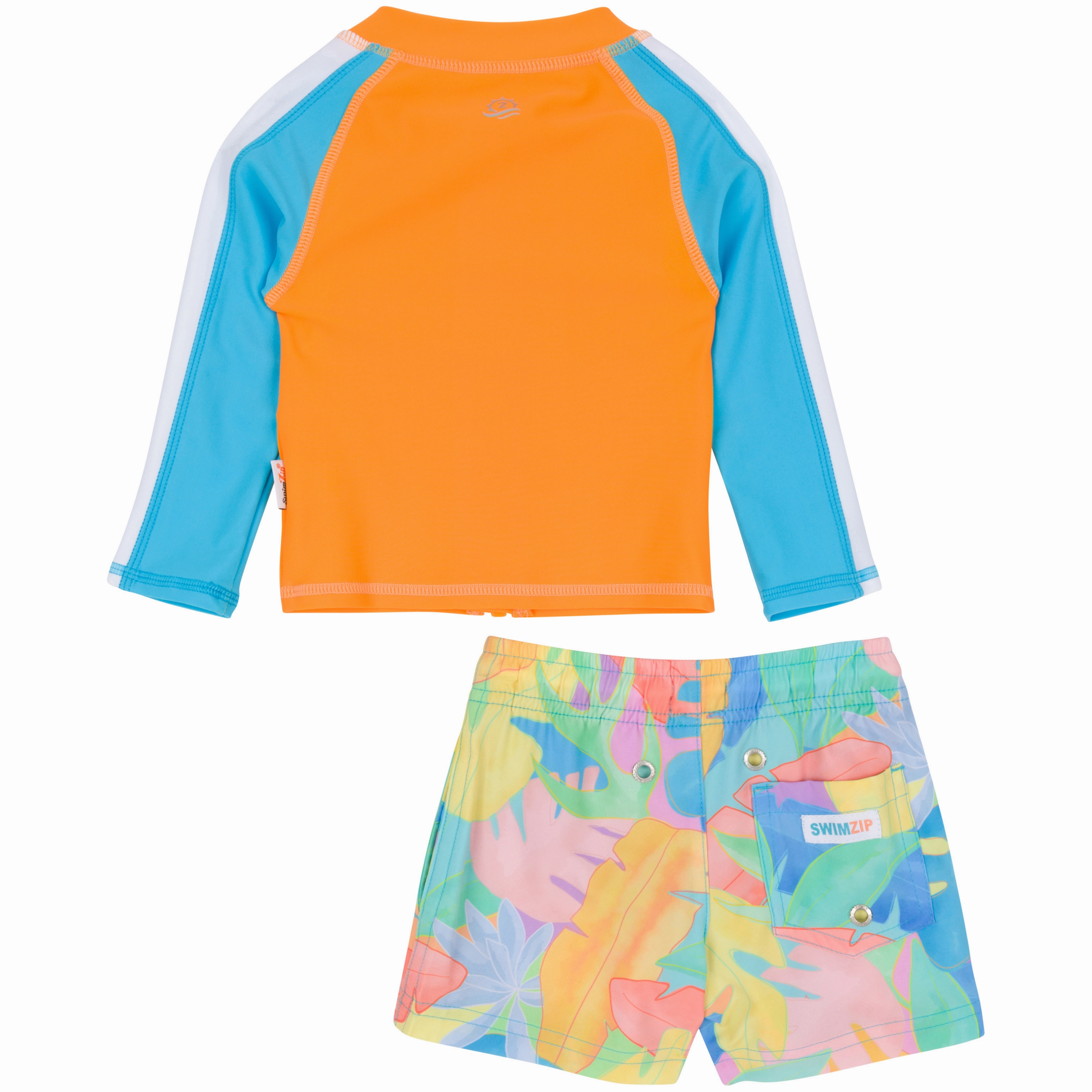 Boys Long Sleeve Zipper Rash Guard and Swim Trunk Set | "Vibrant Vacay"