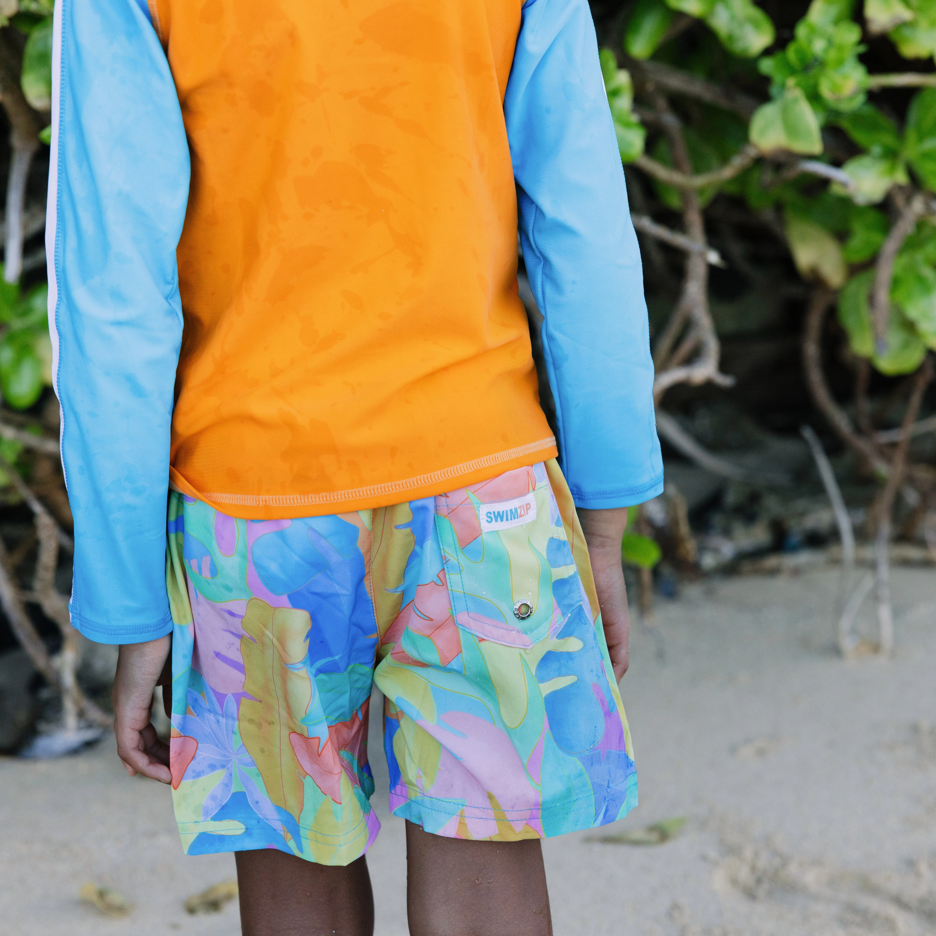 Boys Long Sleeve Zipper Rash Guard and Swim Trunk Set | "Vibrant Vacay"