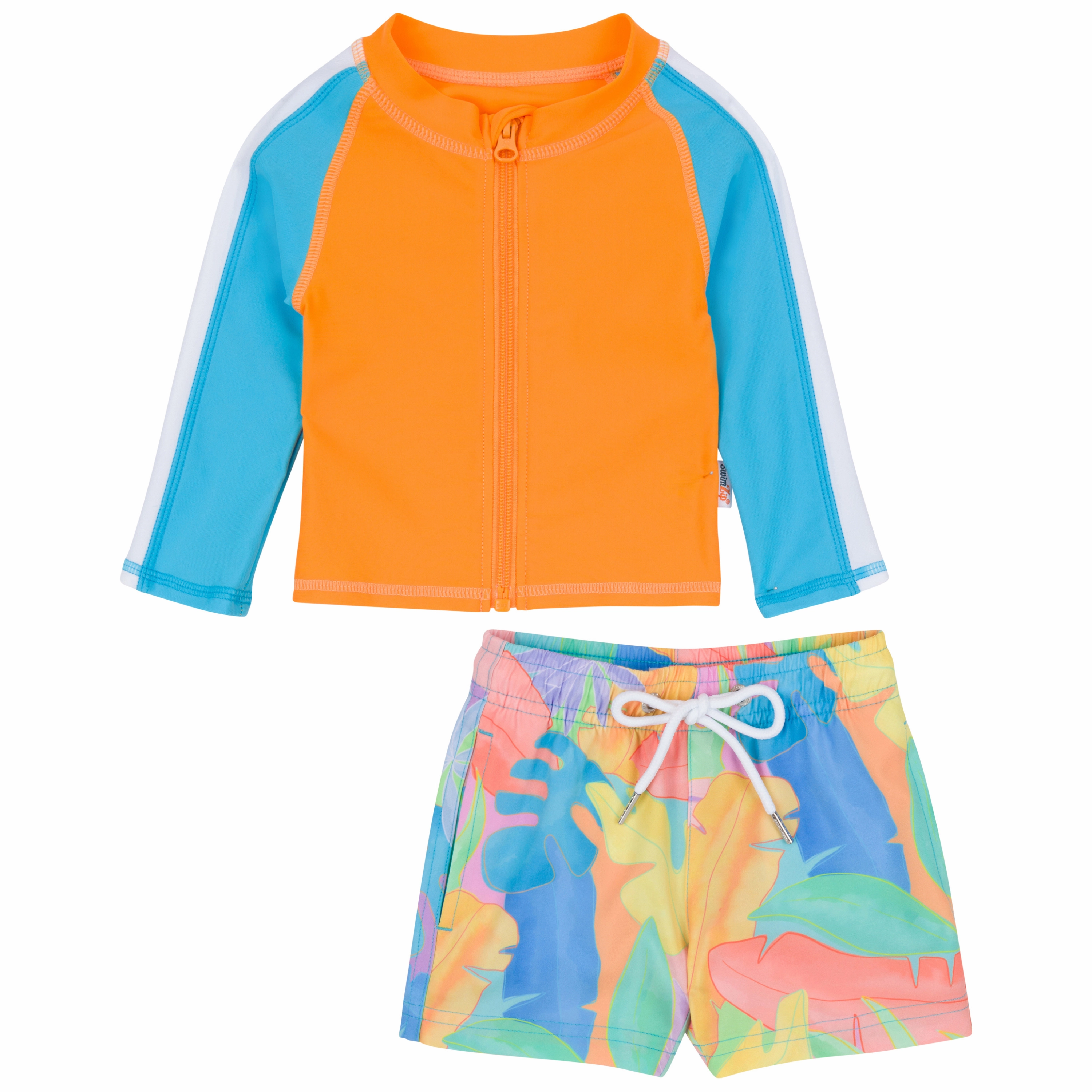 Boys Long Sleeve Zipper Rash Guard and Swim Trunk Set | "Vibrant Vacay"