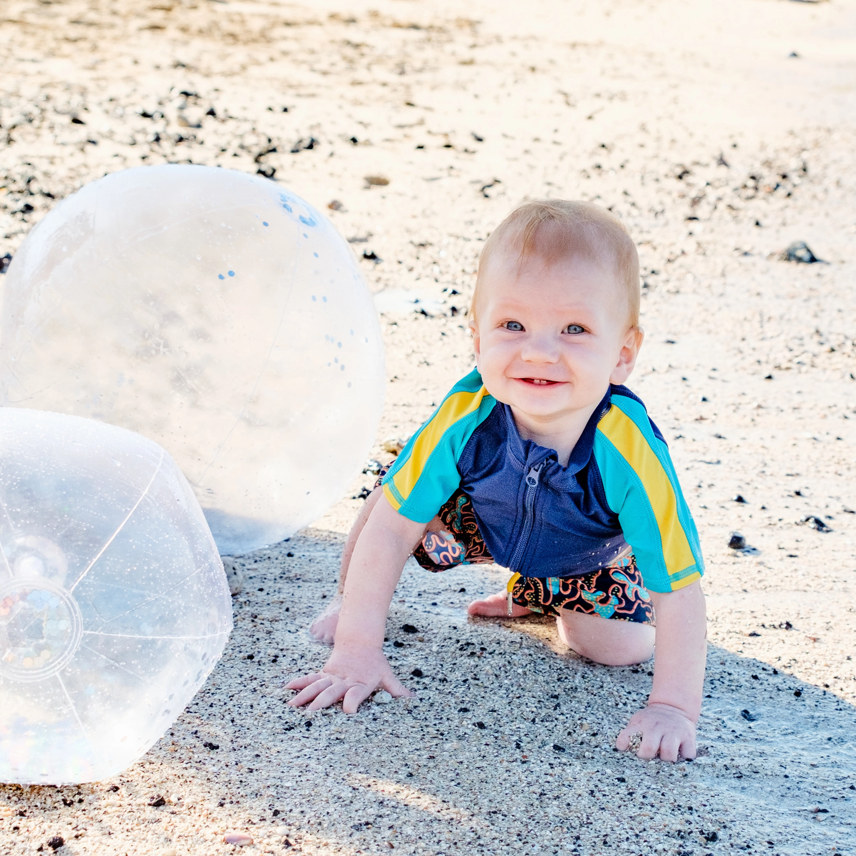 Boys Short Sleeve Zipper Rash Guard and Swim Trunk Set | "Deep Dive"