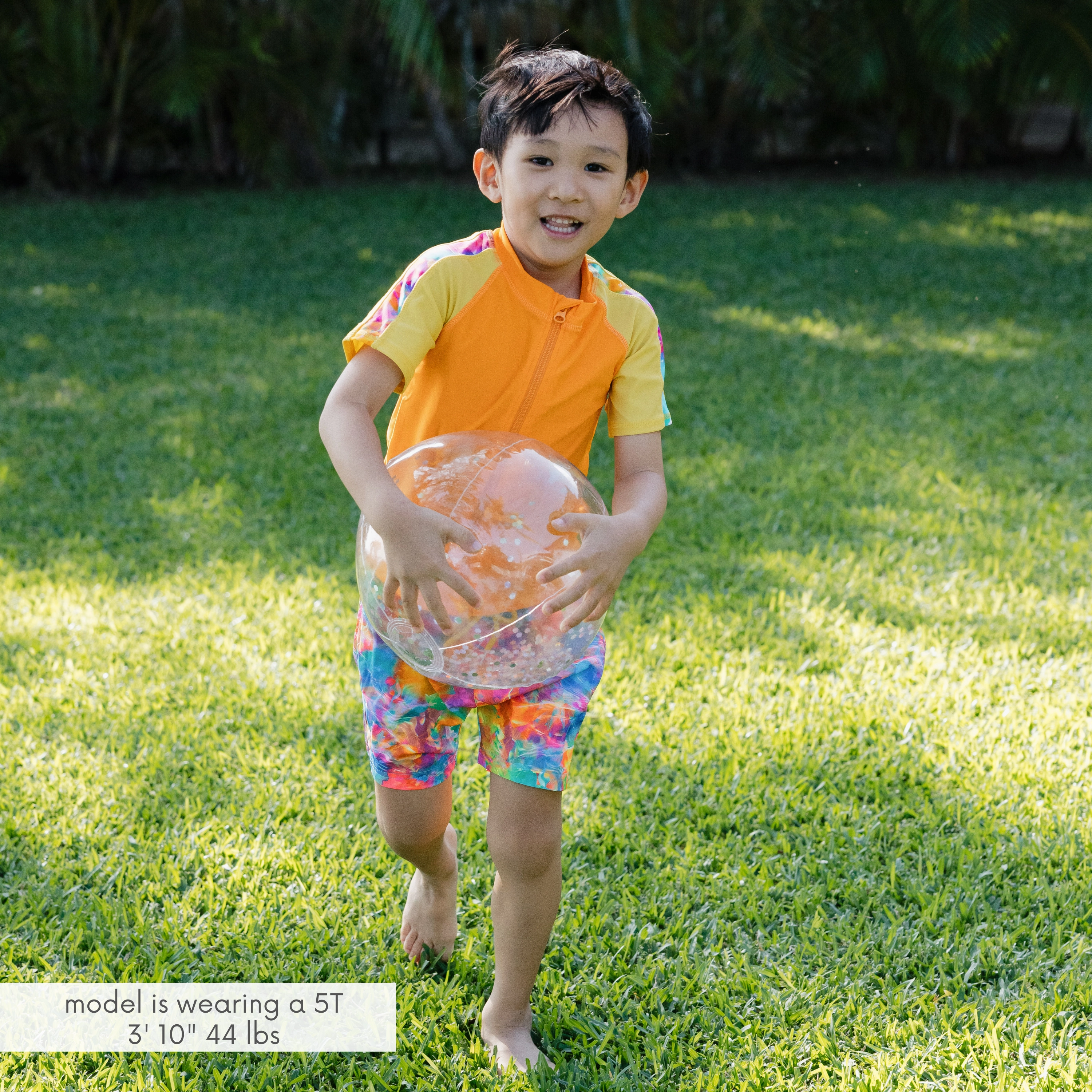 Boys Short Sleeve Zipper Rash Guard and Swim Trunk Set | "Impressions"