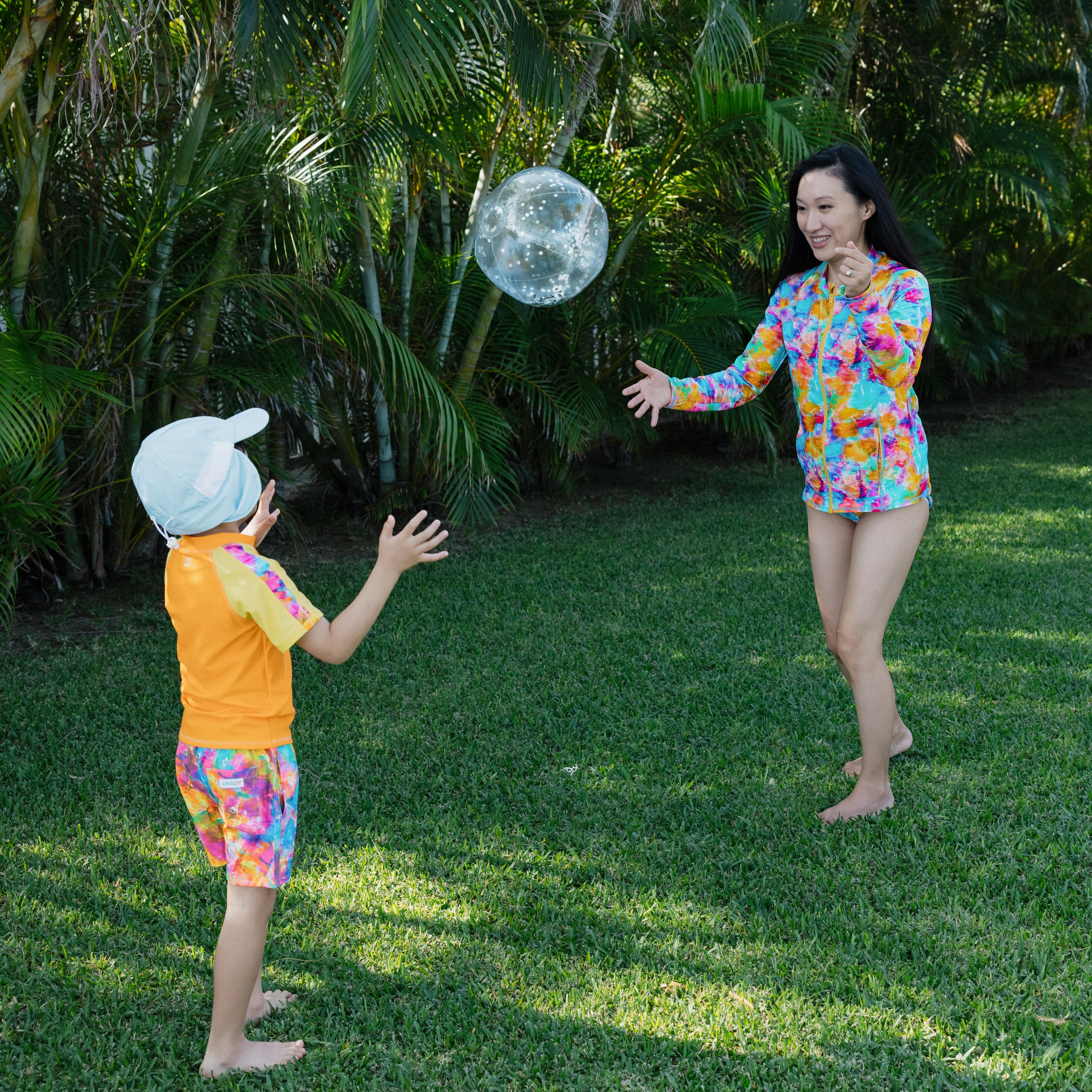 Boys Short Sleeve Zipper Rash Guard and Swim Trunk Set | "Impressions"