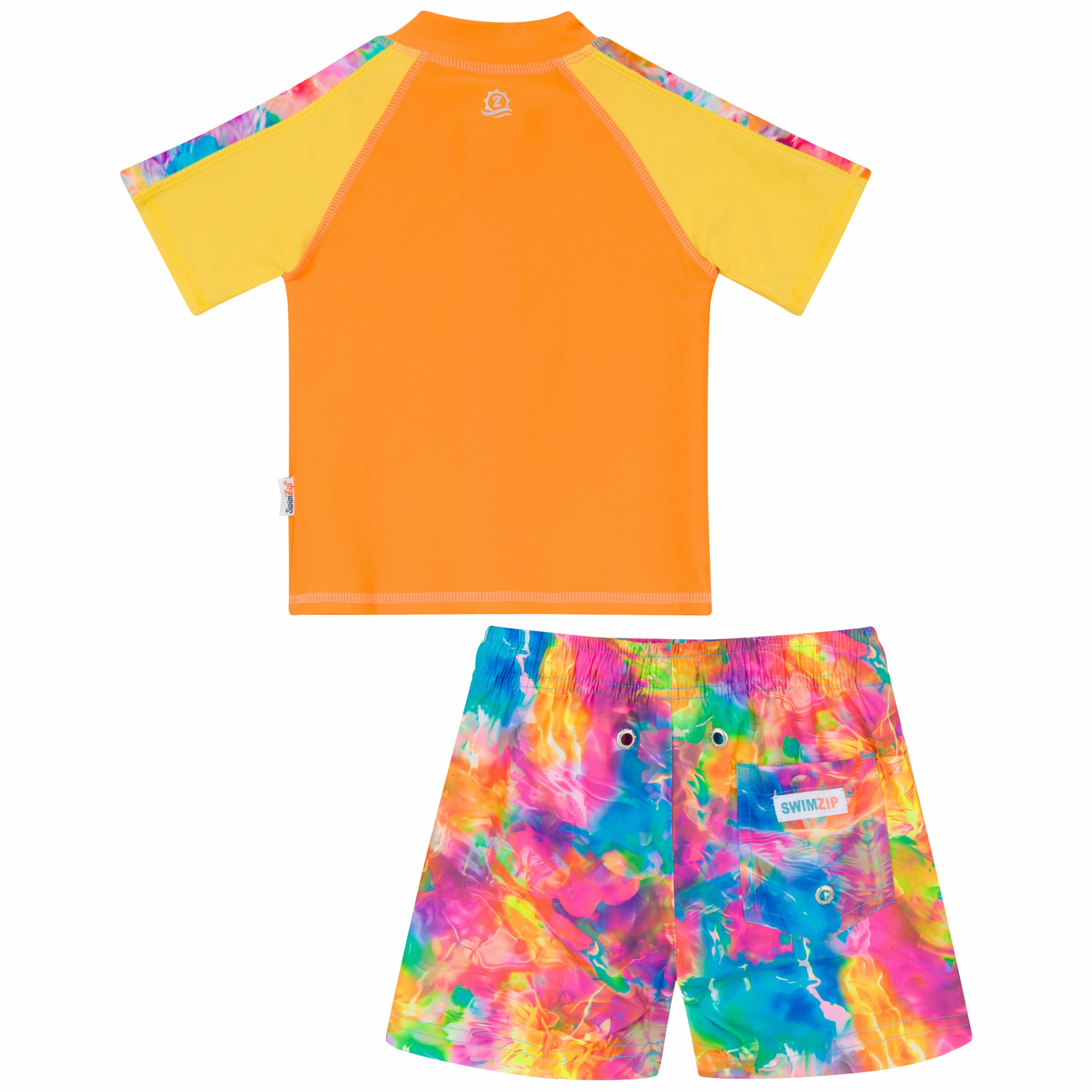 Boys Short Sleeve Zipper Rash Guard and Swim Trunk Set | "Impressions"