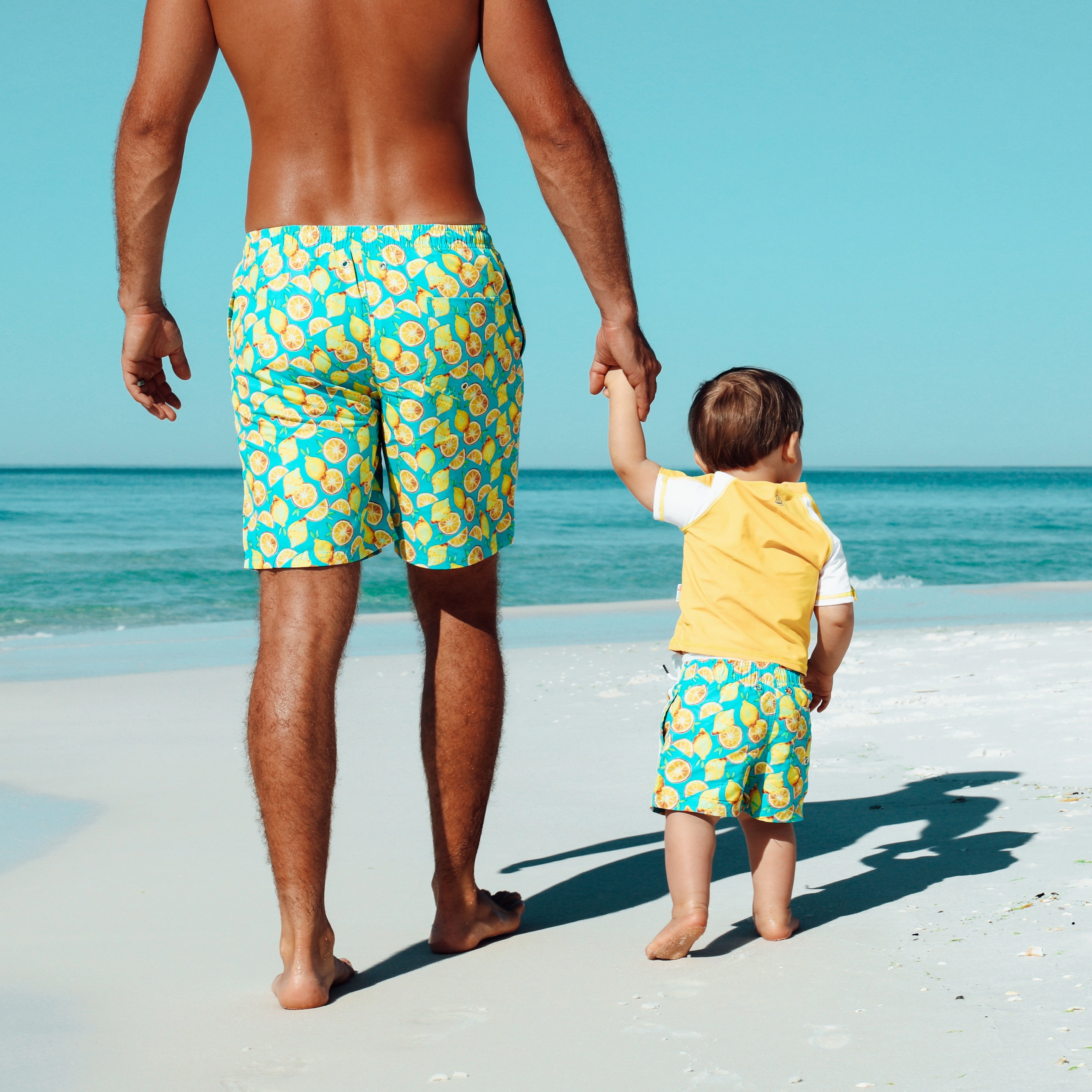 Boys Short Sleeve Zipper Rash Guard and Swim Trunk Set | "Lemons"