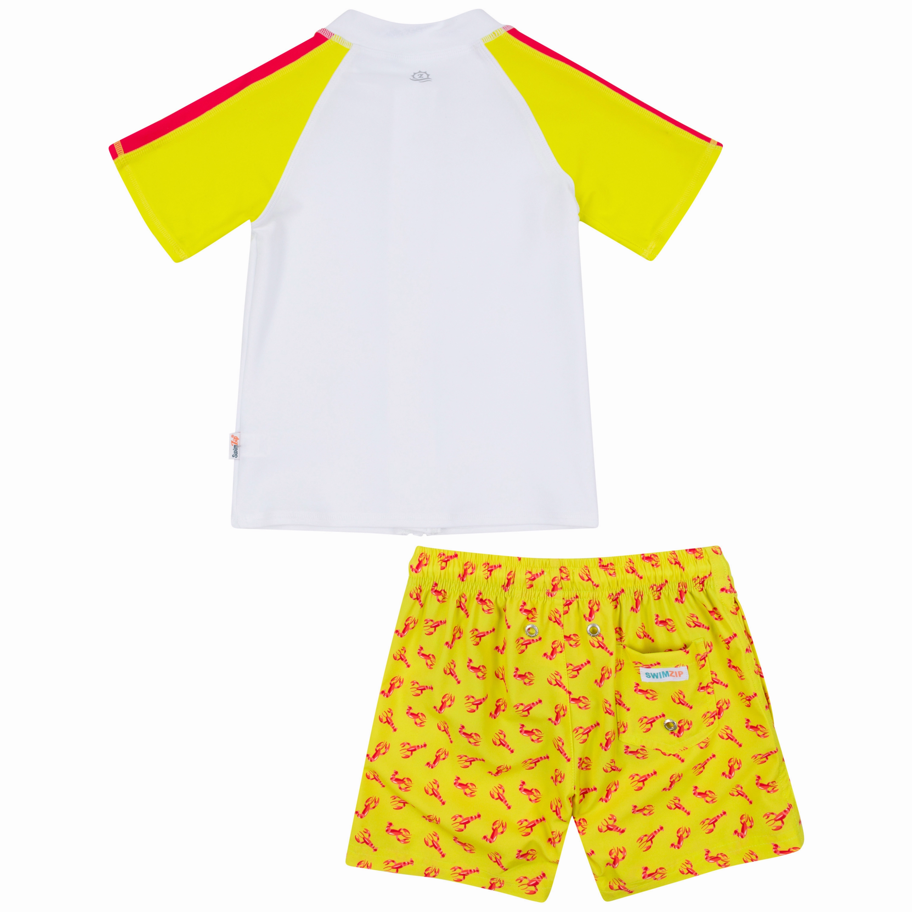 Boys Short Sleeve Zipper Rash Guard and Swim Trunk Set | "Lobster"