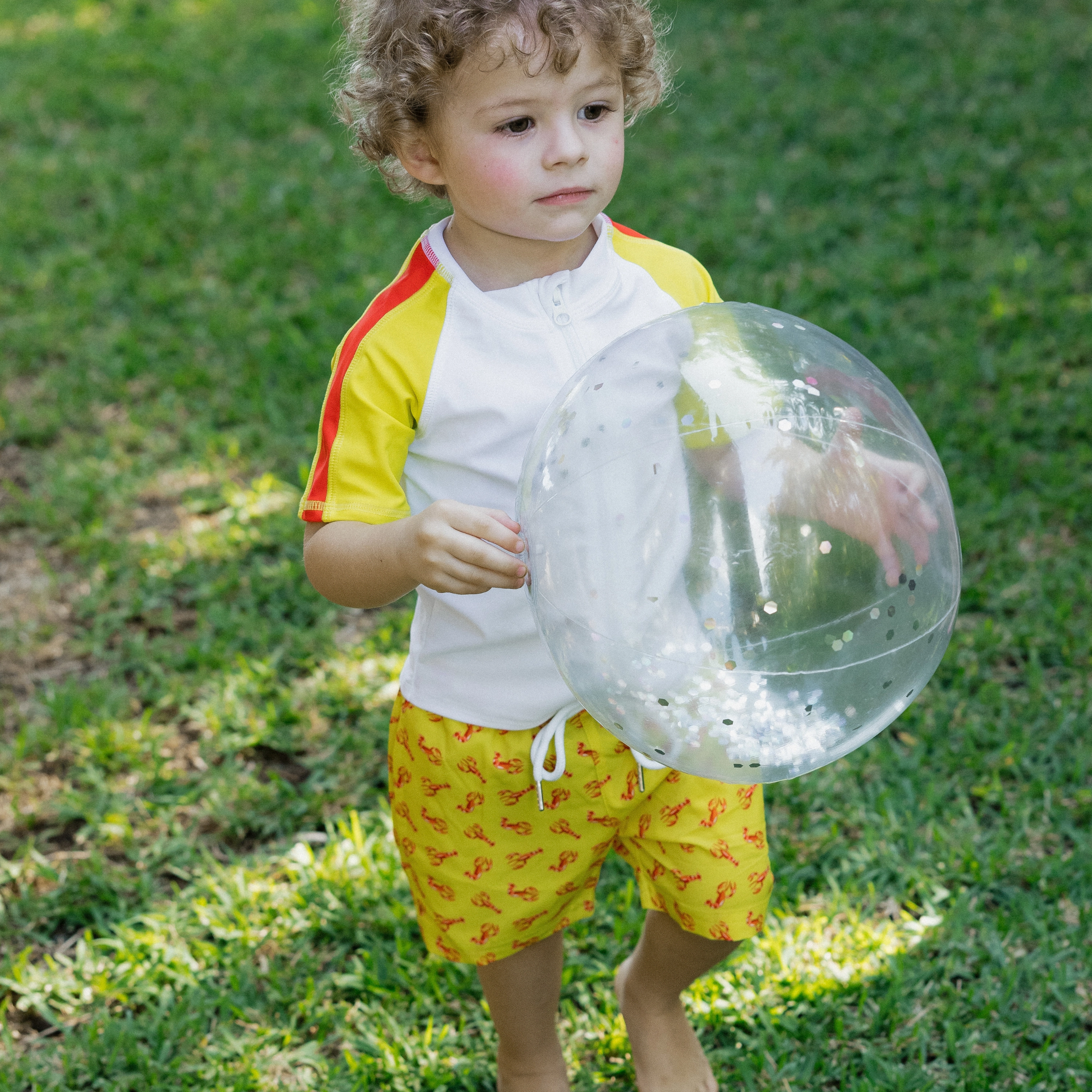 Boys Short Sleeve Zipper Rash Guard and Swim Trunk Set | "Lobster"