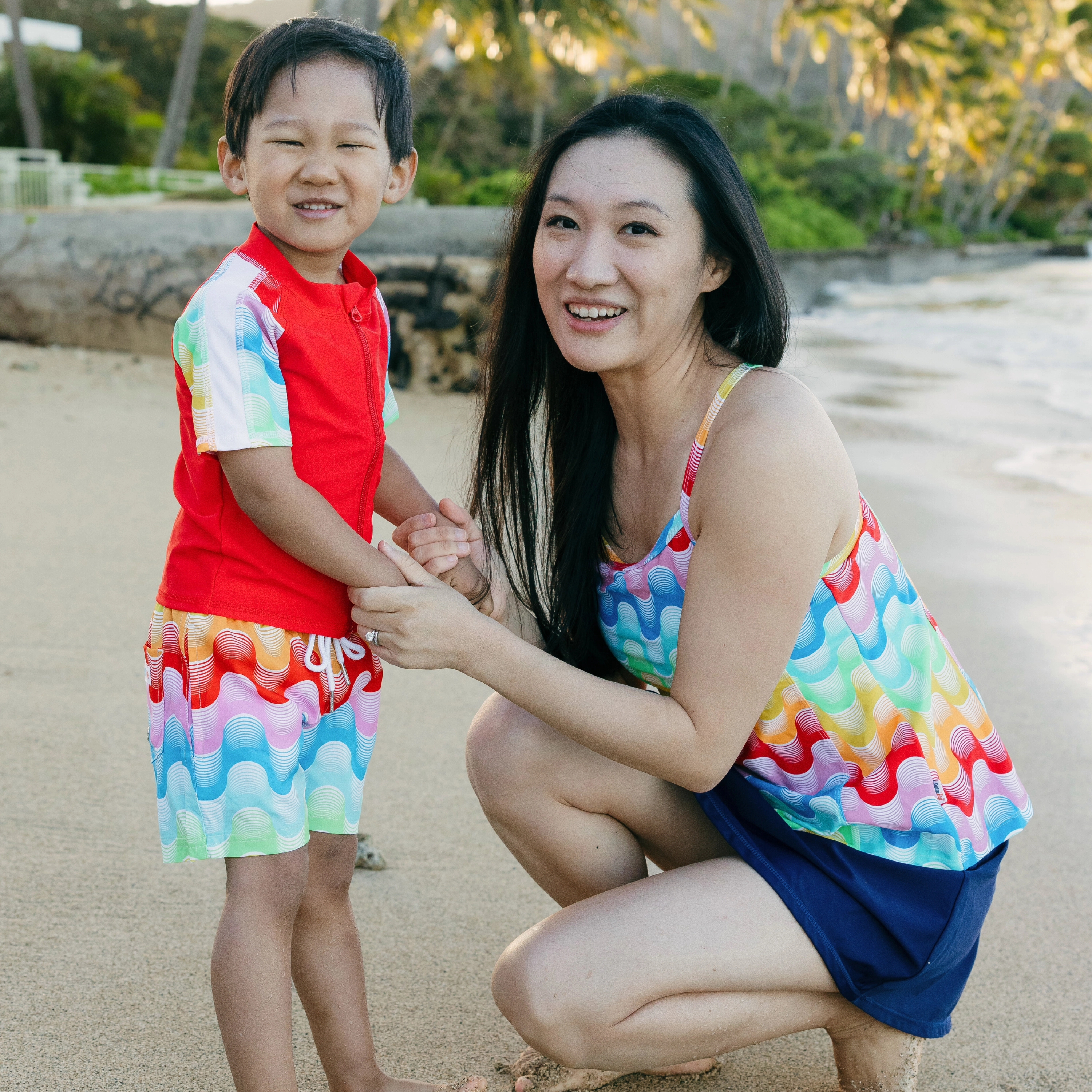 Boys Short Sleeve Zipper Rash Guard and Swim Trunk Set | "Surf's Up"