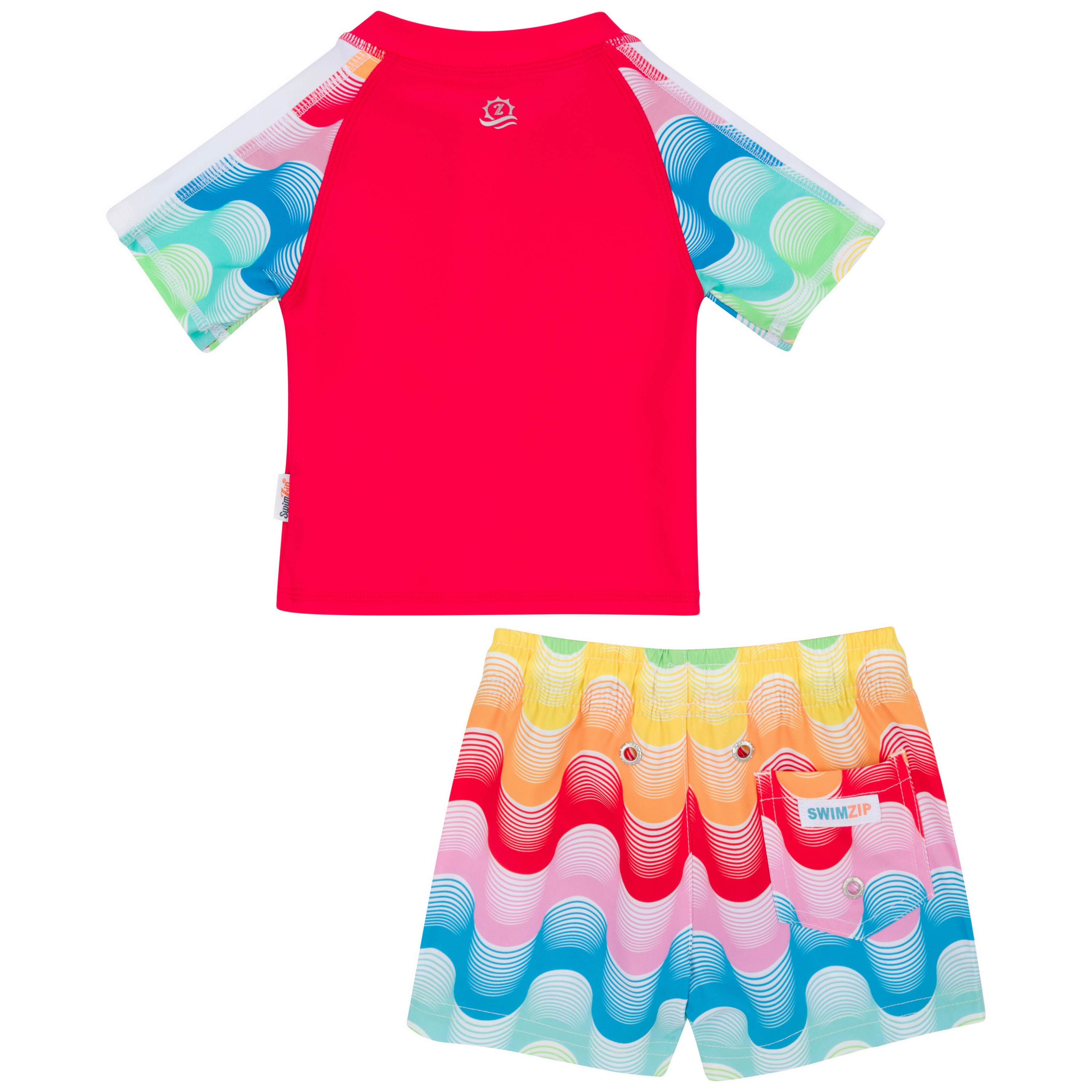 Boys Short Sleeve Zipper Rash Guard and Swim Trunk Set | "Surf's Up"