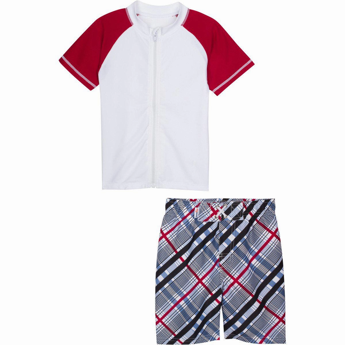 Boys Short Sleeve Zipper Rash Guard and Swim Trunk Set | "Surfer Dude"