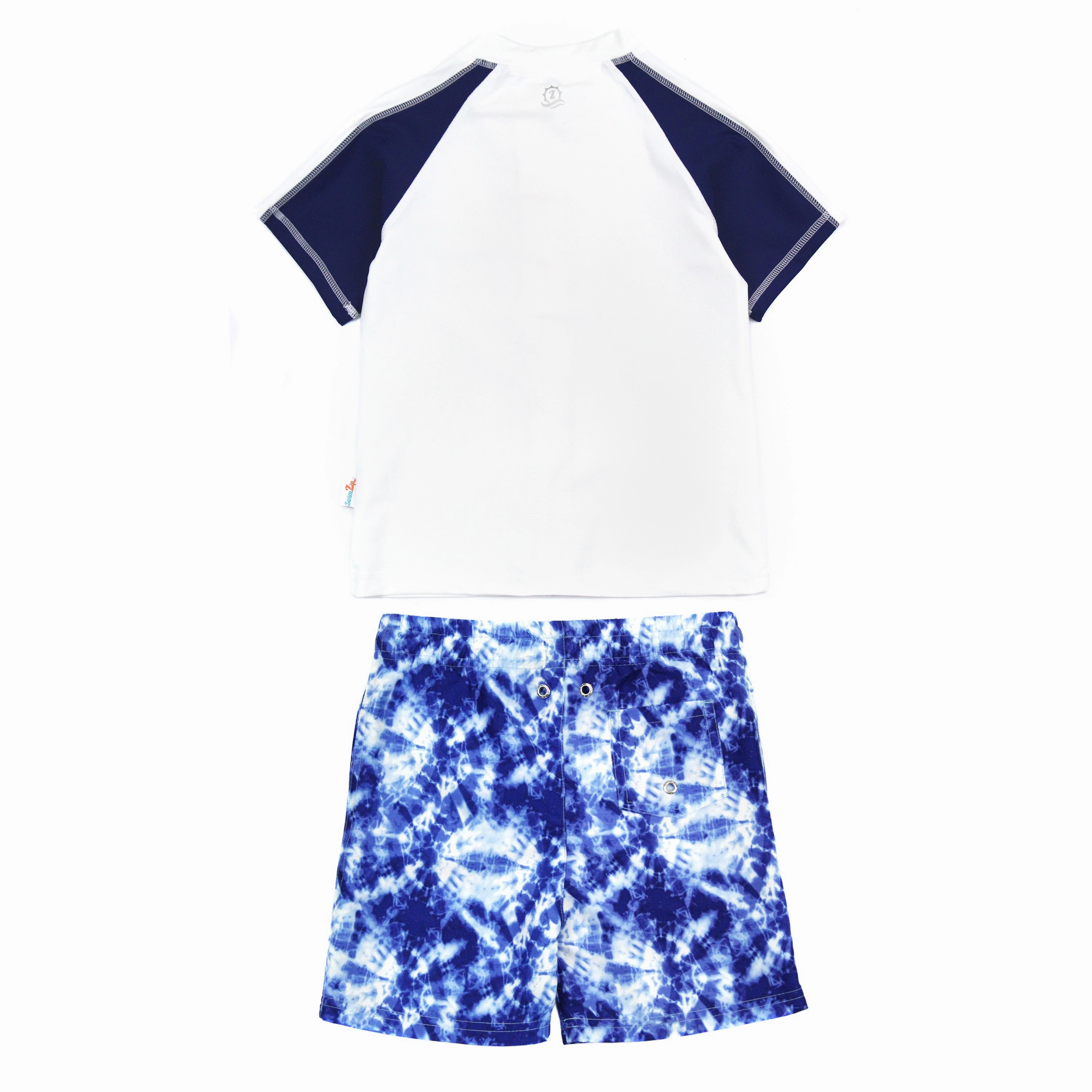 Boys Short Sleeve Zipper Rash Guard and Swim Trunk Set | "Tie Dye"